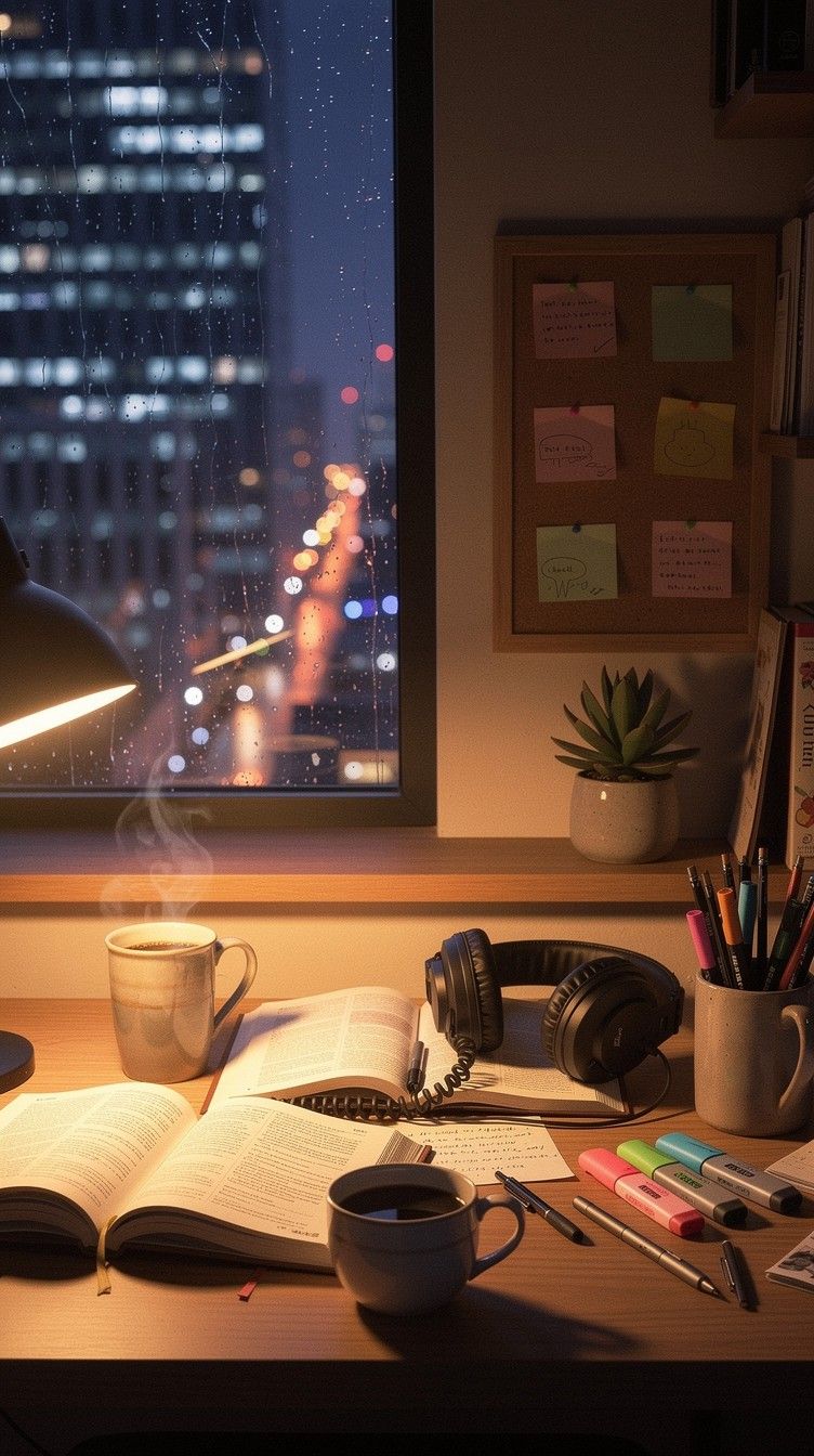 752x1344 Download Cozy Study Night Image, Study, Lofi