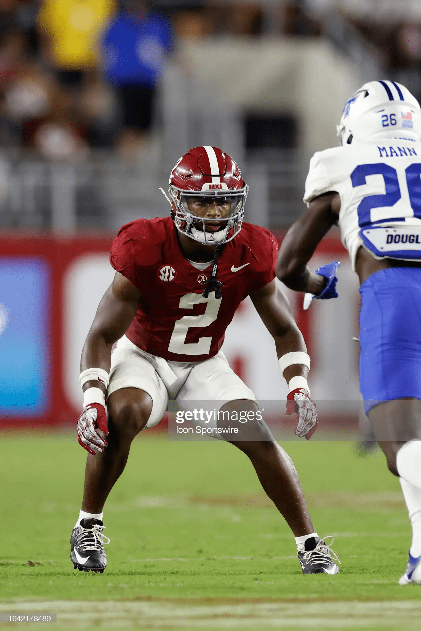 1365x2048 Alabama Crimson Tide defensive back Caleb Downs lines up on defense. News Photo
