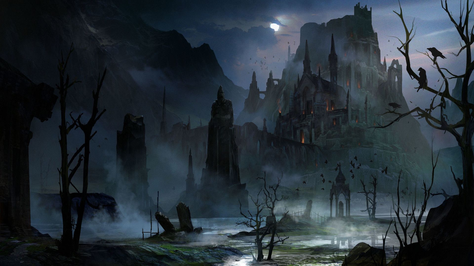 1920x1080 Desktop wallpaper: Dark, Castle, Night, Castles 4K free download for PC. 468863