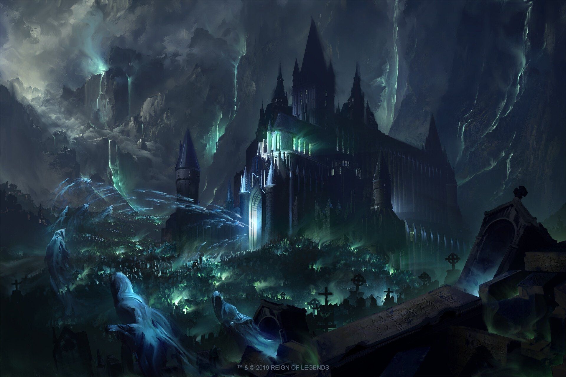1920x1280 Dark Castle Specter: Haunting Cemetery Architecture HD Wallpaper