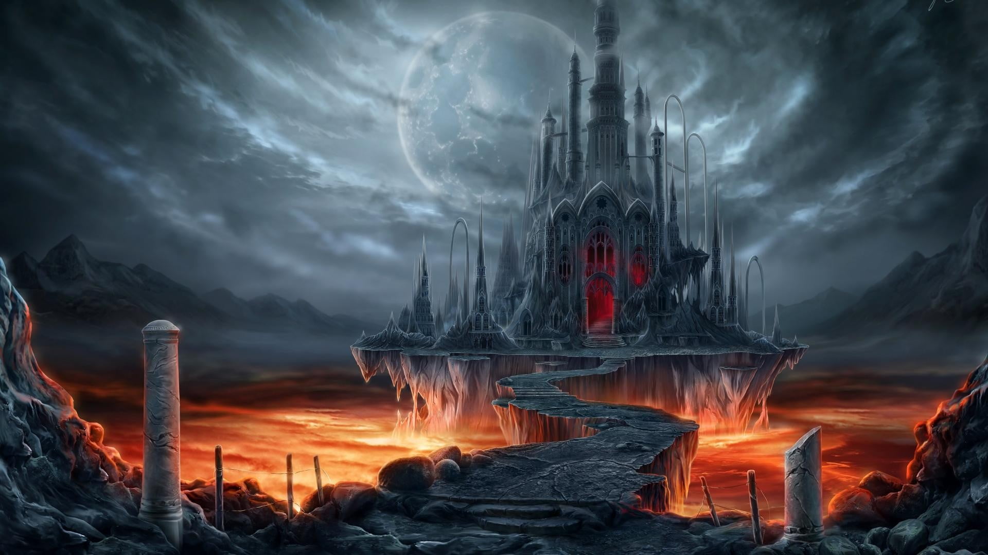 1920x1080 Castle illustration, Doomsday Castle, fantasy art, lava HD wallpaper