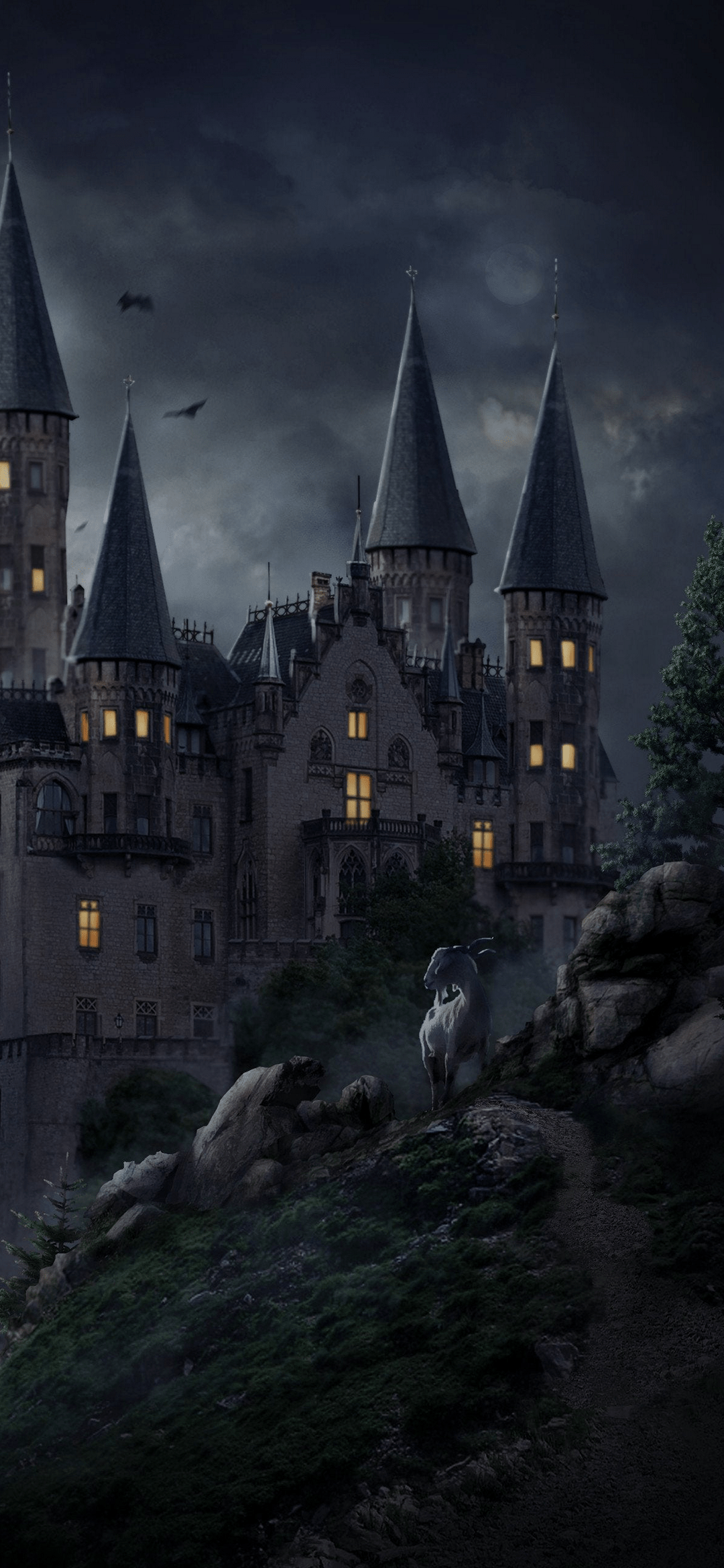 1080x2340 Wallpaper Haunted Castle Fantasy Art, Jutsu, Art, Haunted House, Artist, Background Free Image