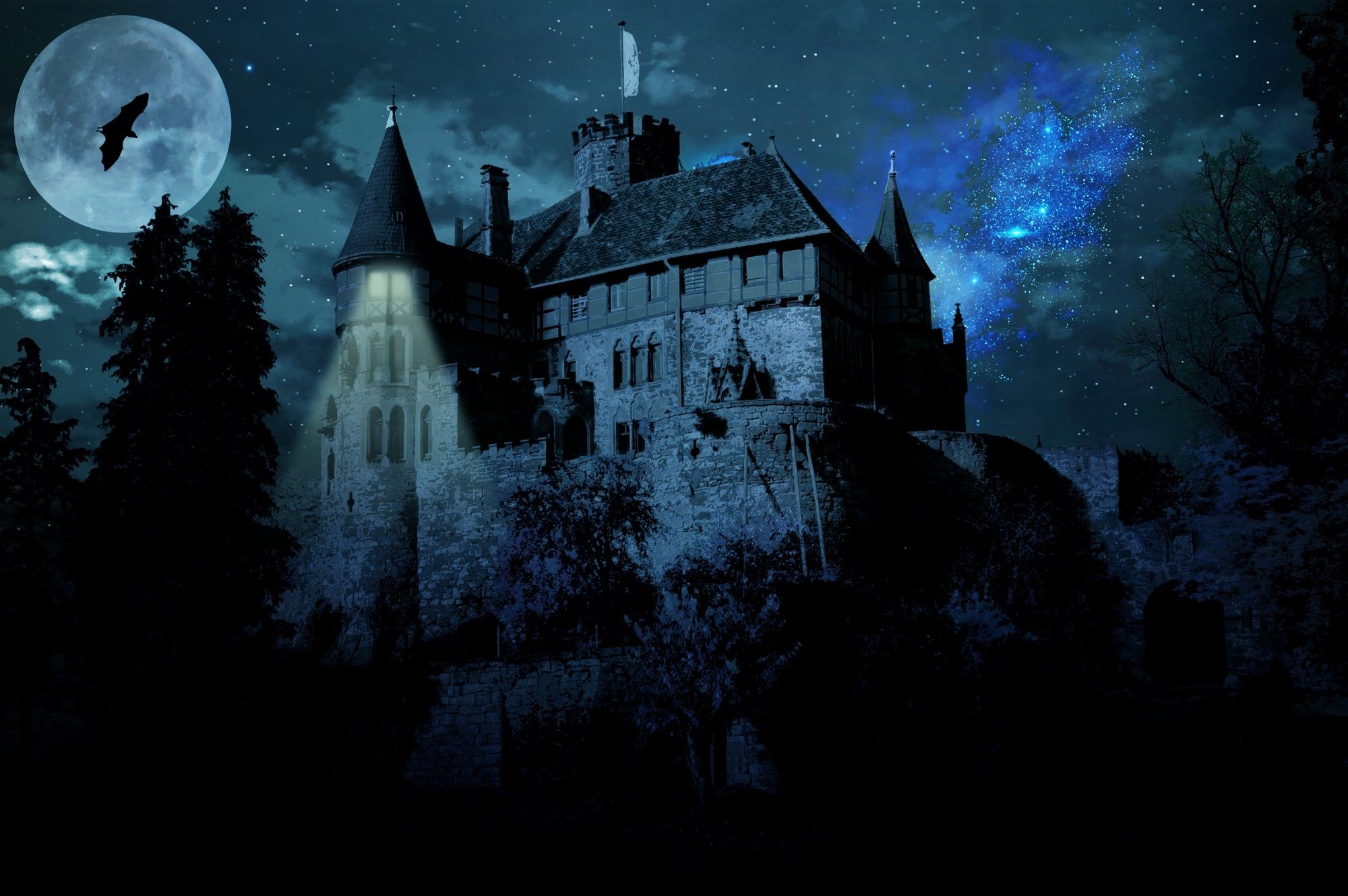 2000x1329 Desktop wallpaper: Dark, Castle, Castles 4K free download for PC. 399141