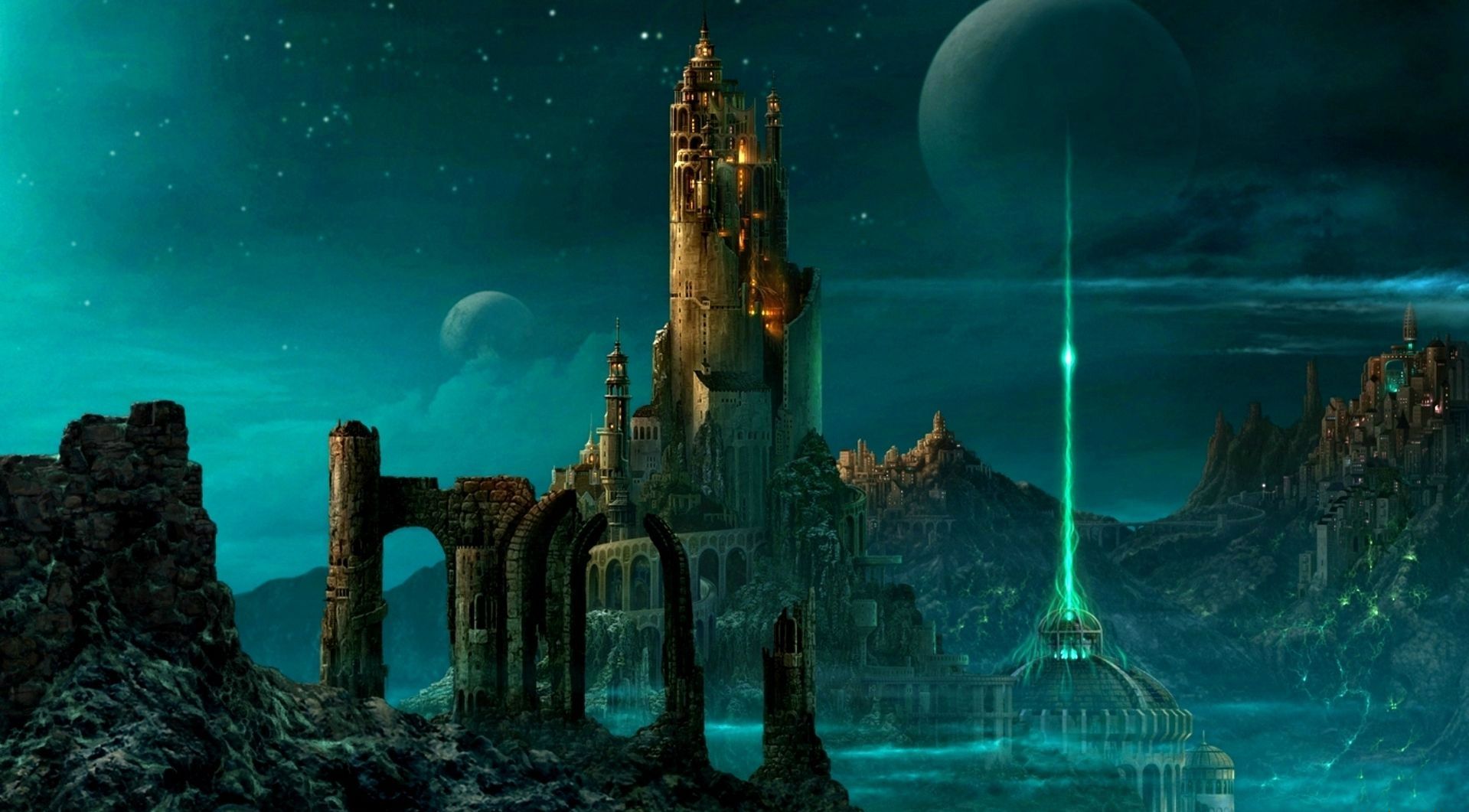 1919x1061 Phone wallpaper: Castles, Fantasy, Castle, City, Dark, Landscape, Sci Fi 192378