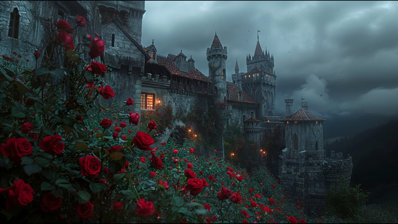 1280x720 Dark Fairy Tale Castle. Haunted Castle. Dark Academia Desktop and Phone Digital Wallpaper