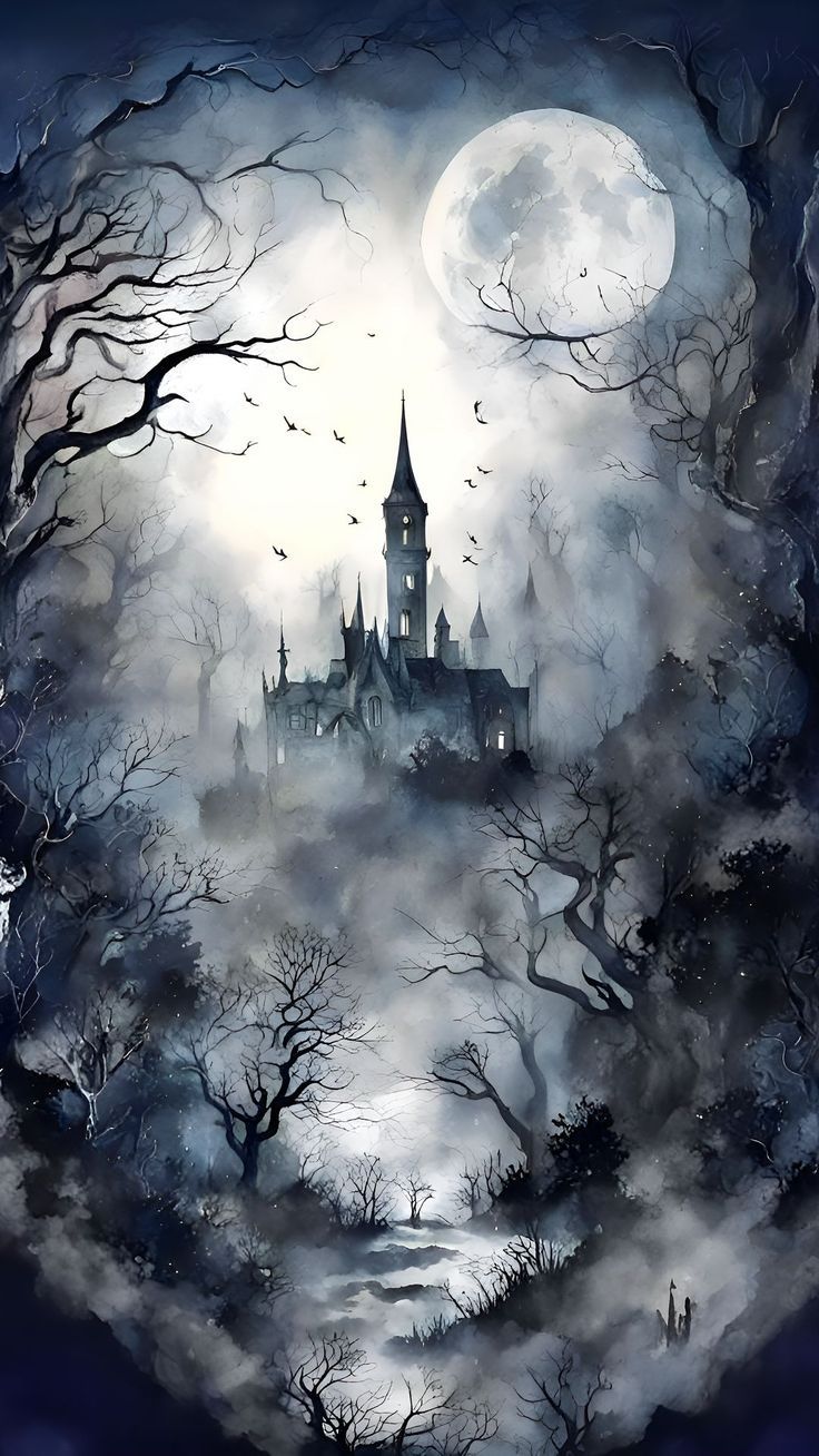 736x1308 Wallpaper gothic, castle, night, moon, fog, river, art, trees, Space 4K by Lover of aesthetics. Download wallpaper gothic, castle, night, moon, fog, river, art, trees for free