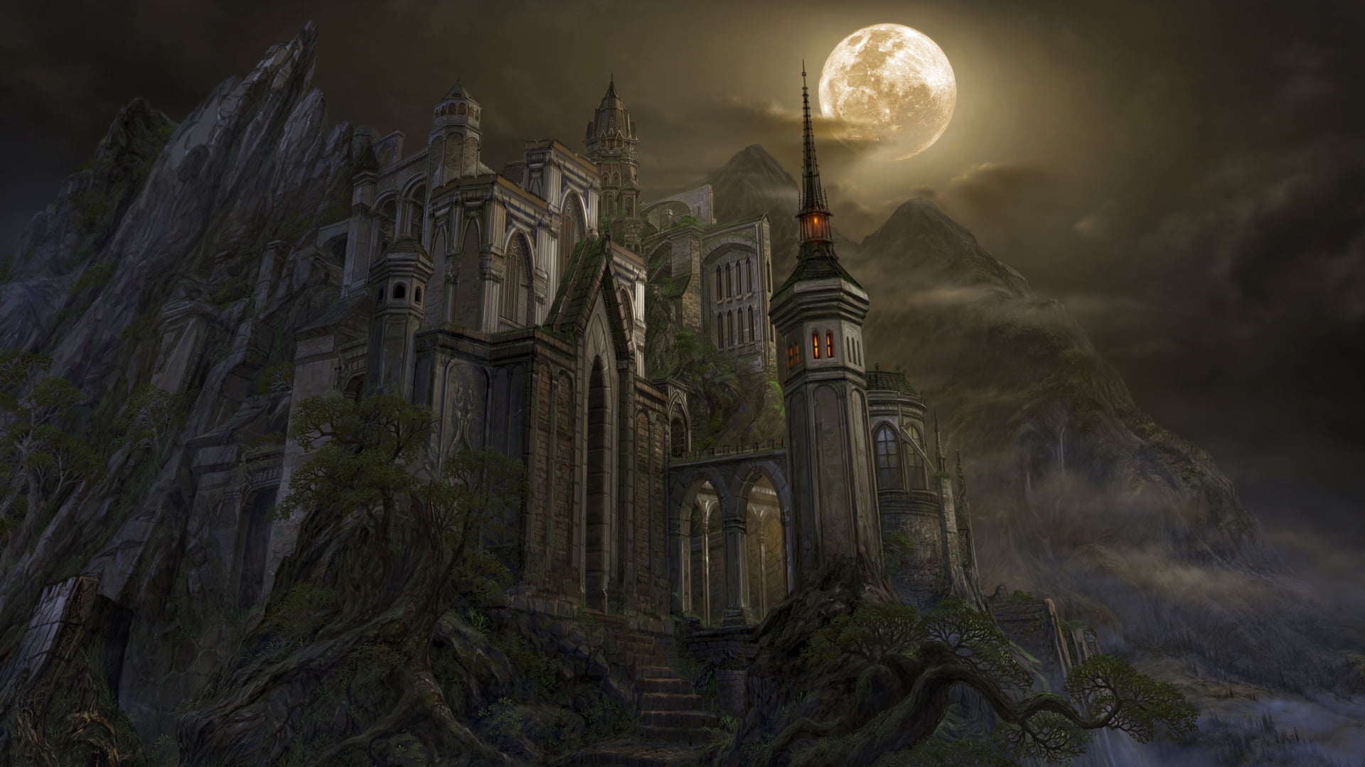 1920x1080 Castle wallpaper, castle, Moon, fantasy art HD wallpaper
