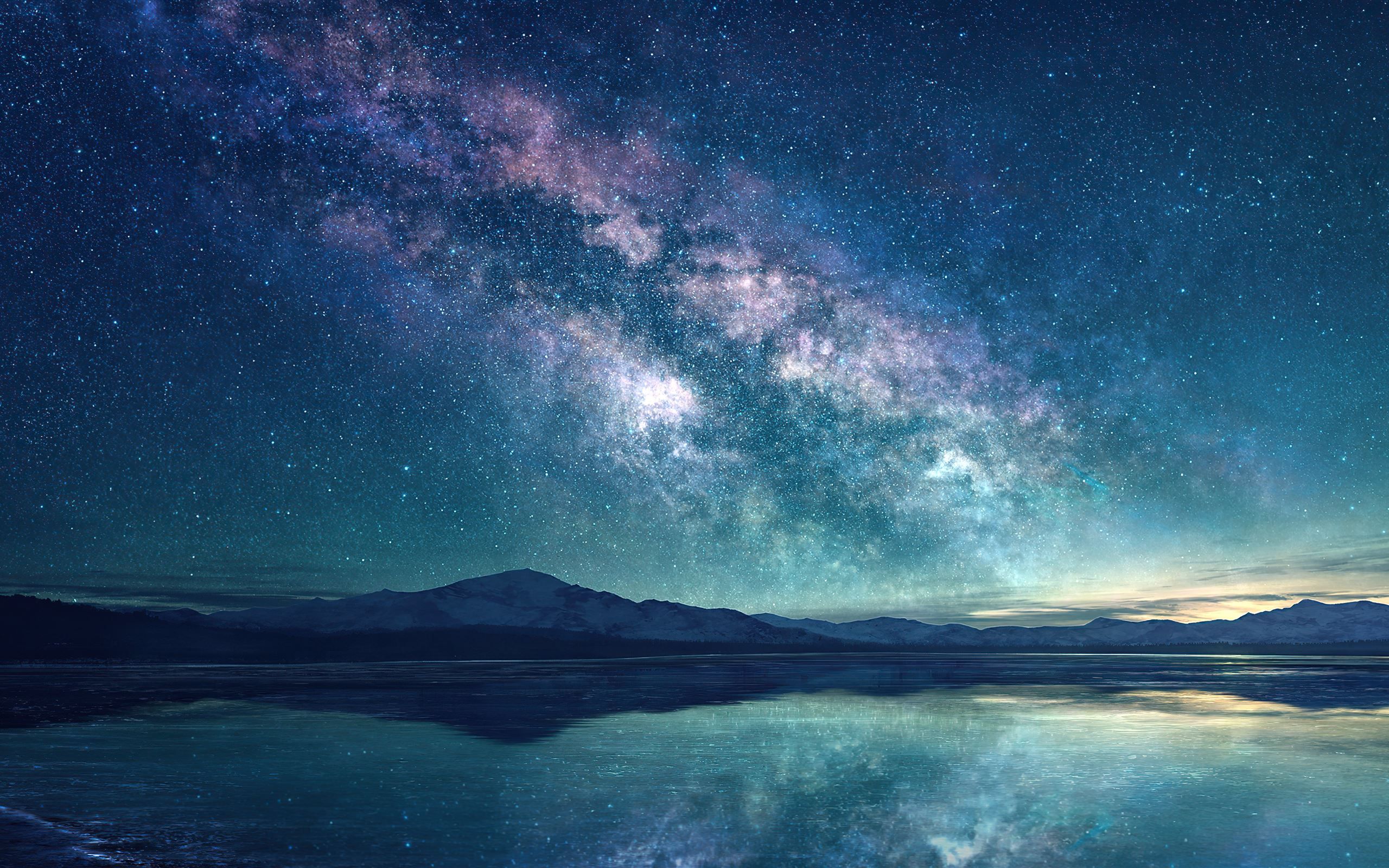 2560x1600 milky way sky blue lake 5k MacBook Pro Wallpaper Download