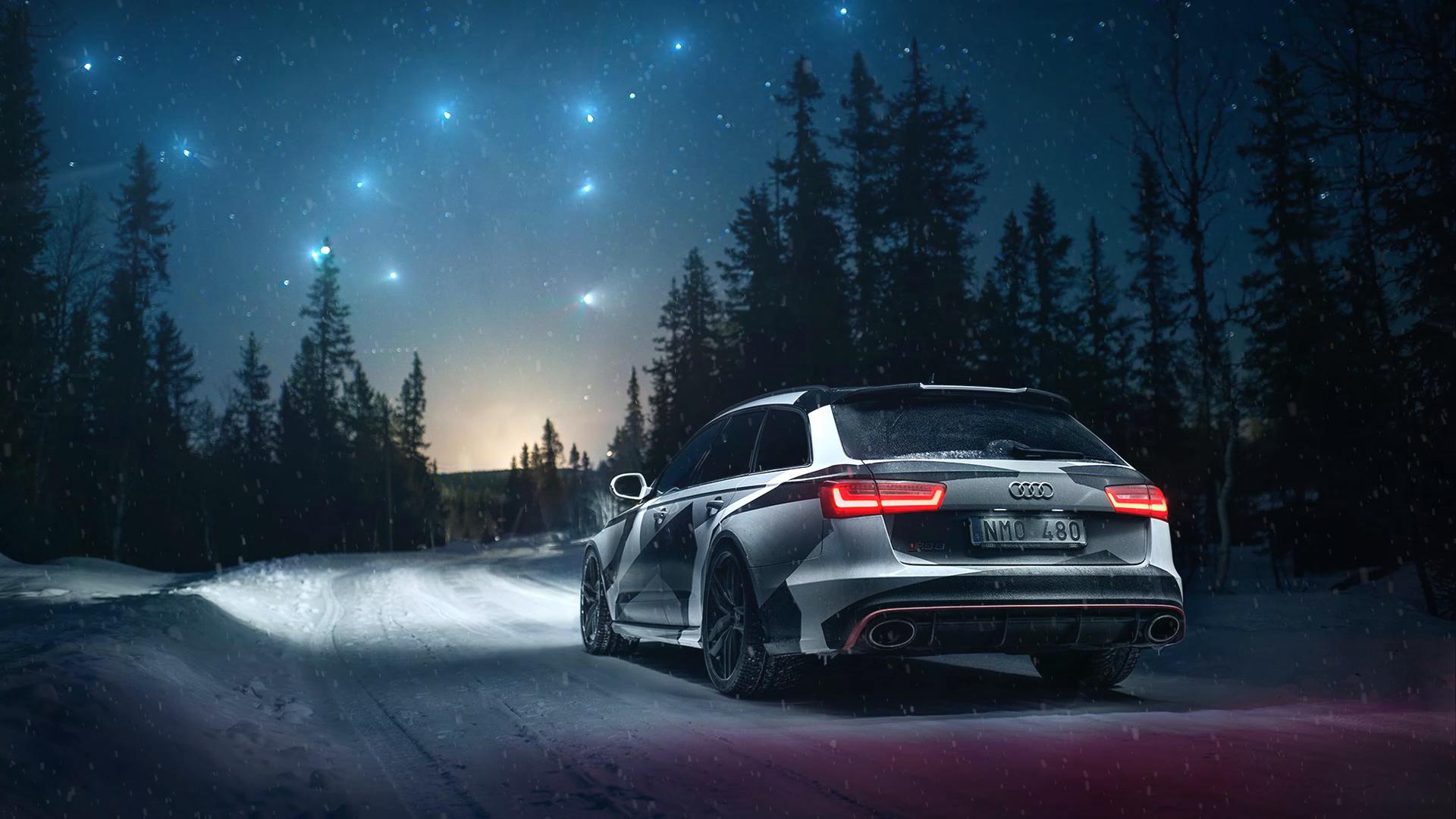 1920x1080 Audi RS6 Parked on the Snowy Road Live Wallpaper