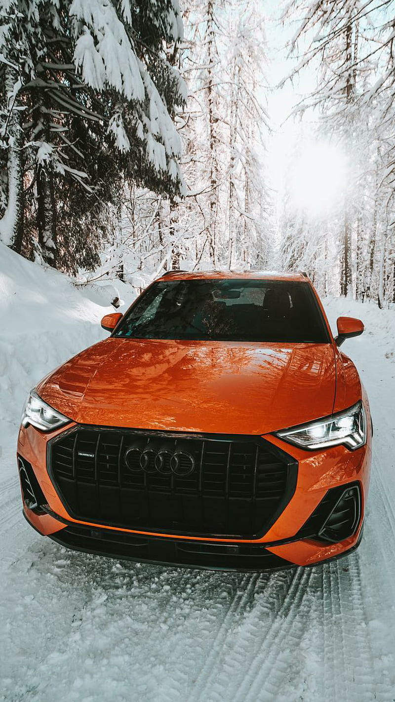 800x1422 Audi Q orange, car, snow, sports, germany, new, HD phone wallpaper