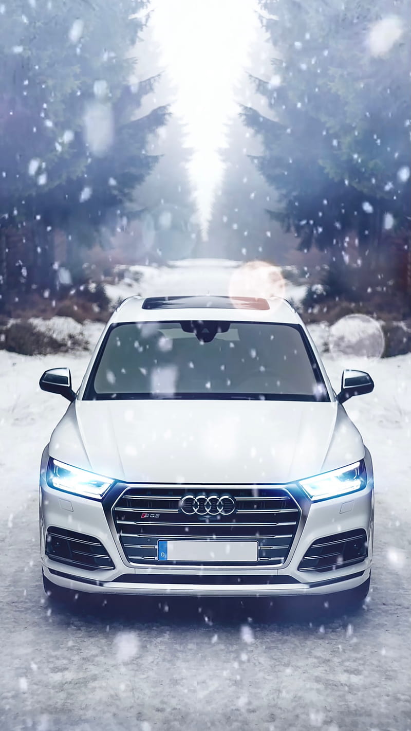 800x1422 Snow Car, audi, gris, jeep, snowing, tree, winter, HD phone wallpaper