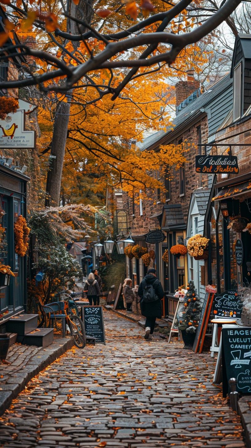 816x1456 Download Autumn Street Scene Image, Street, Cobbled