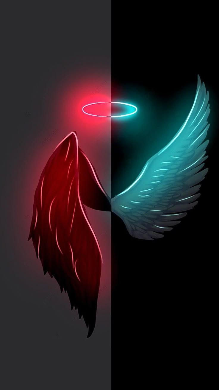 736x1308 Hello Kitty Wallpaper with Two Different Colored Angel Wings on Black and Red. Wings wallpaper