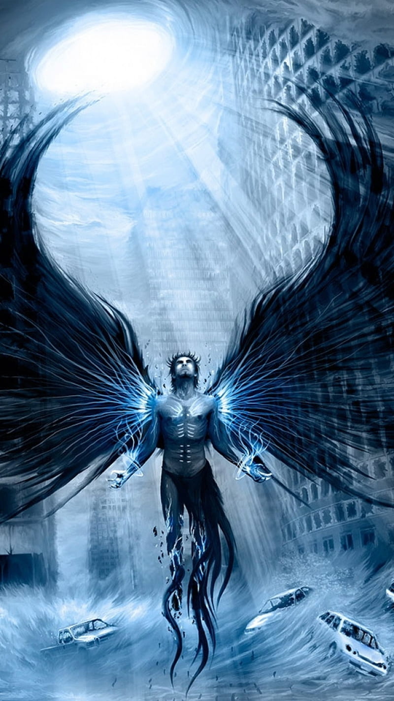 800x1422 Devil, angel, broken, cracked, creed, men, mobile, phone, screen, windows, wings, HD phone wallpaper