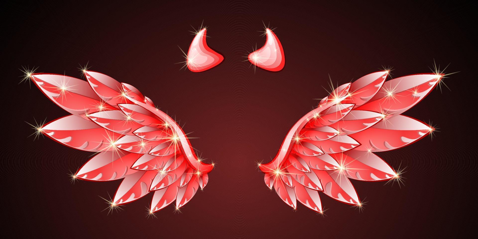 1920x960 Devil cartoon shiny red wings with horns on dark background