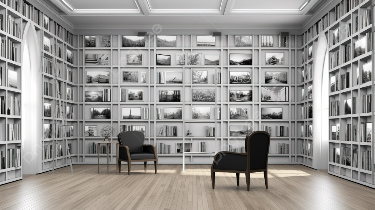 1200x673 Interior 3D Sketch Of An Empty Library Room With Bookshelves Chairs And A Photo Frame, Library, Bookshelf, Library Illustration Background Image And Wallpaper for Free Download