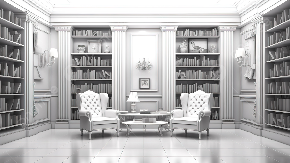 1200x673 3D Illustration Of An Empty Library Room With Chairs Bookshelves And A Photo Frame, Library, Bookshelf, Library Illustration Background Image And Wallpaper for Free Download