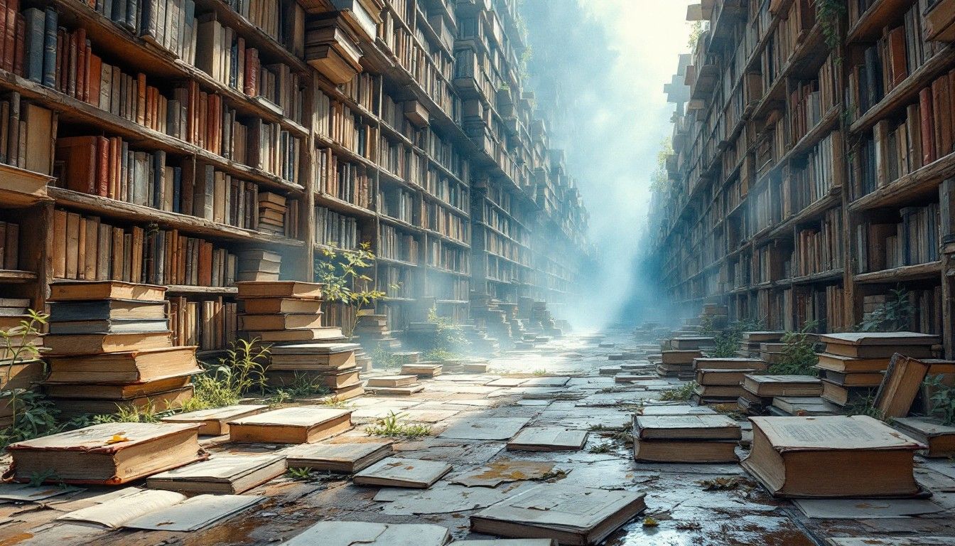 1344x768 Download Forgotten Library Dreams Image, Abandoned, Books