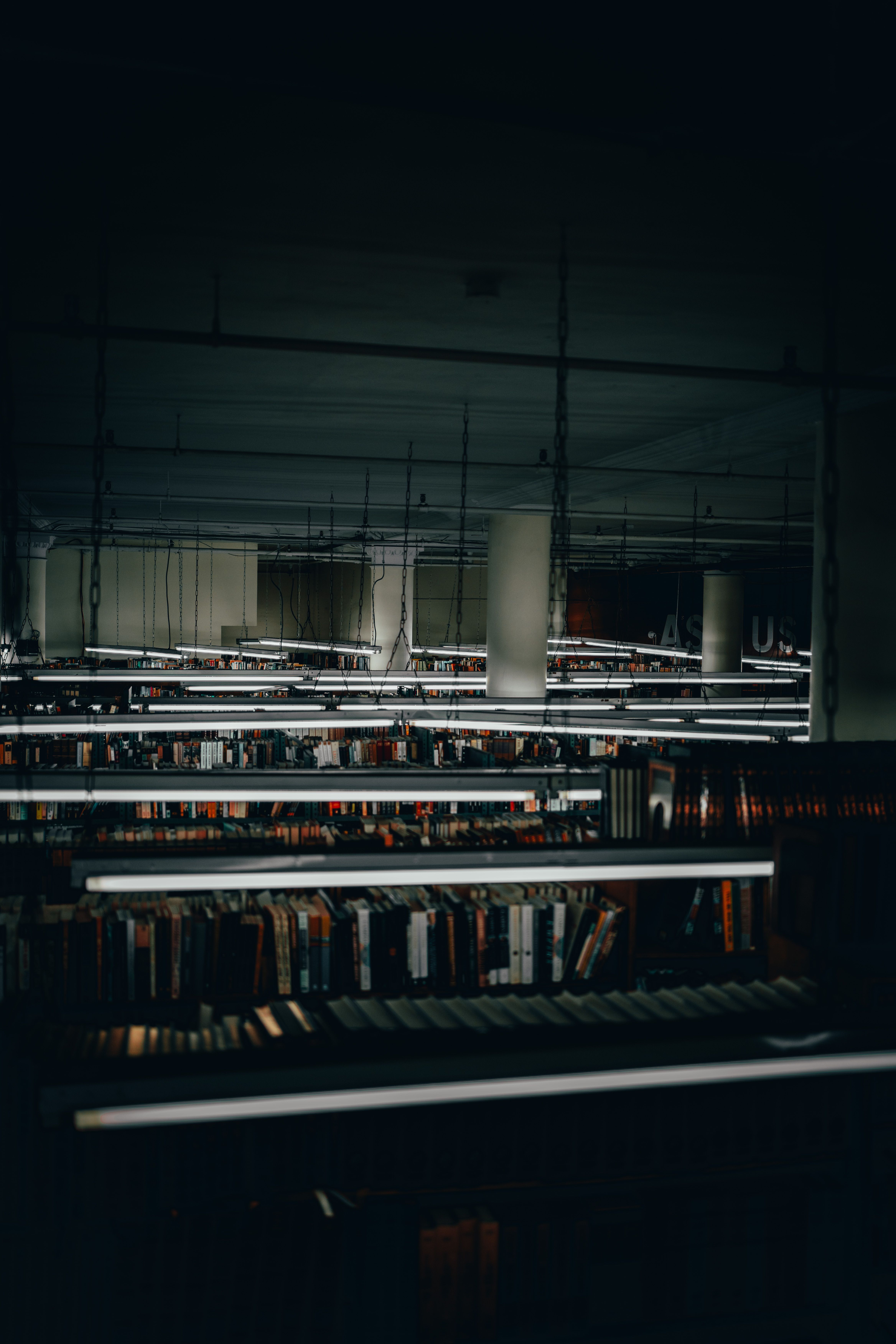 4672x7008 Books on Library Shelves at Night · Free