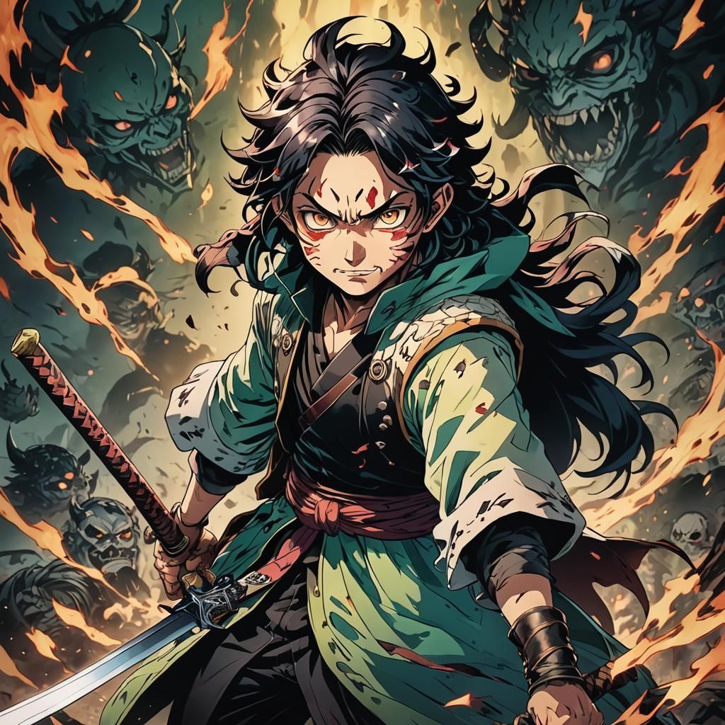 1024x1024 Demon Slayer Manga Scene in Studio Trigger Style