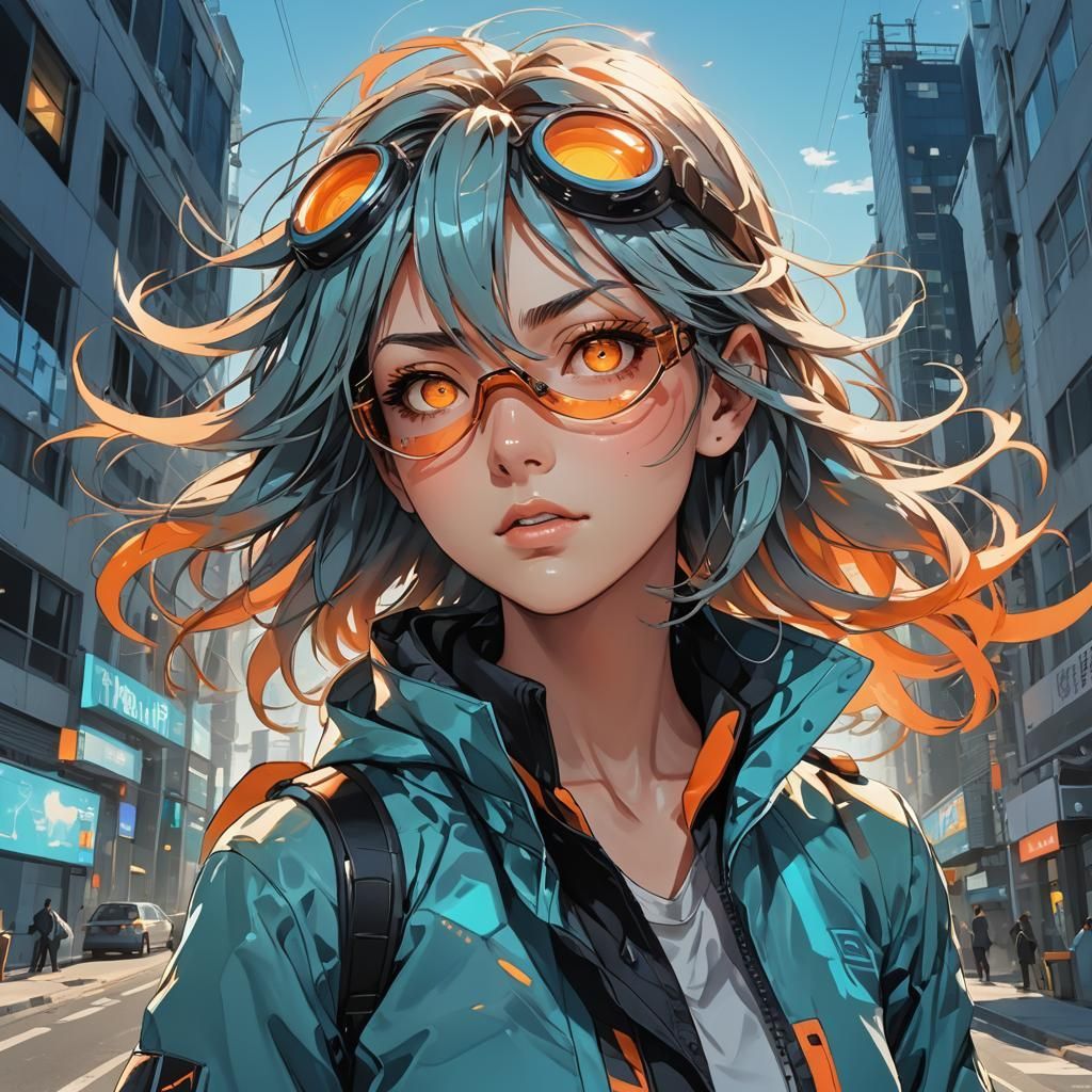1024x1024 Anime Girl with Goggles in Studio Trigger Style