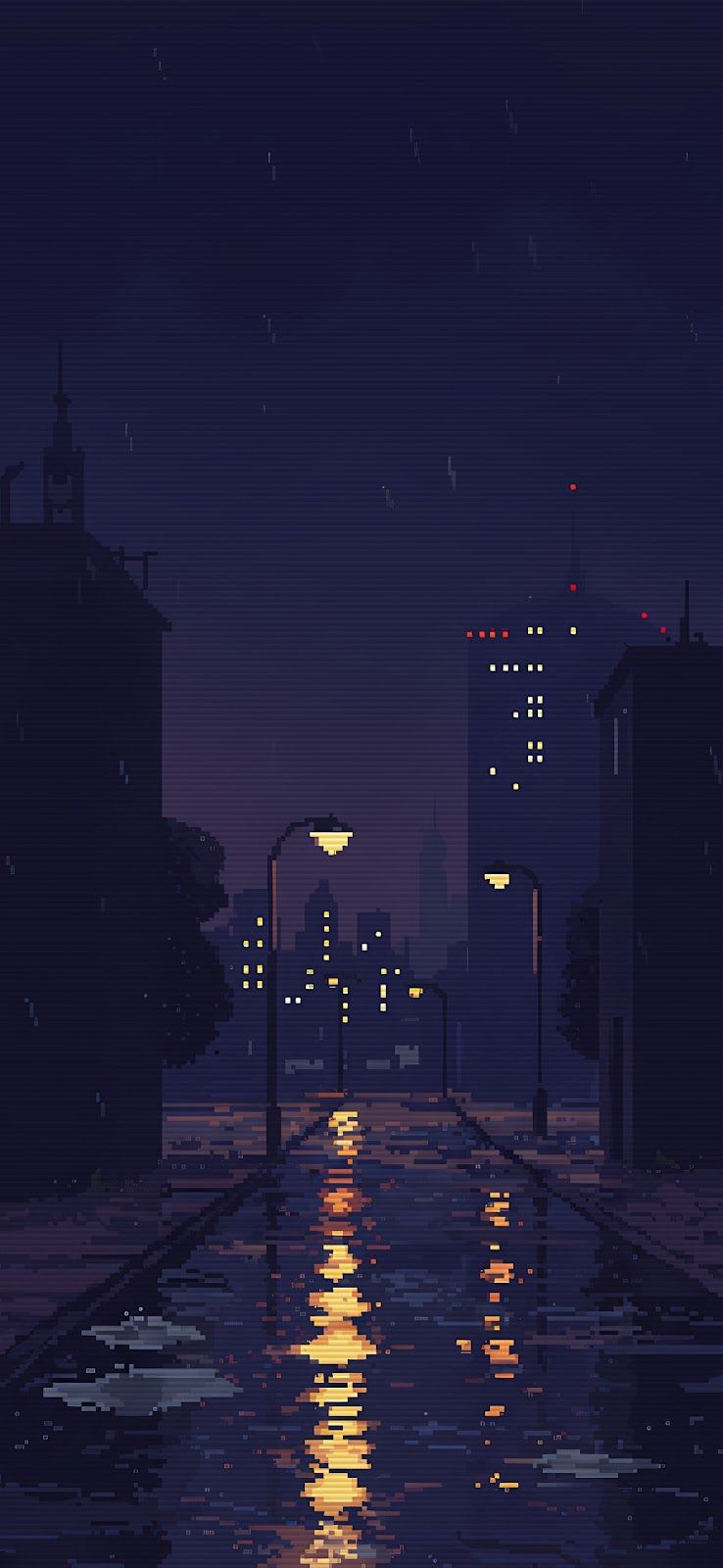 738x1600 Late Night Pixel Art City iPhone Wallpaper 4K