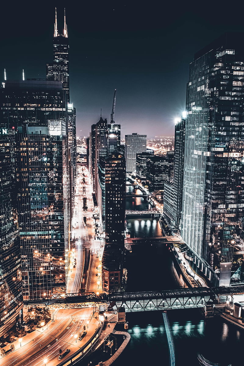 800x1200 During a cold Chicago Night. #city #cities #buildings #graphy. Chicago aesthetic, HD phone wallpaper
