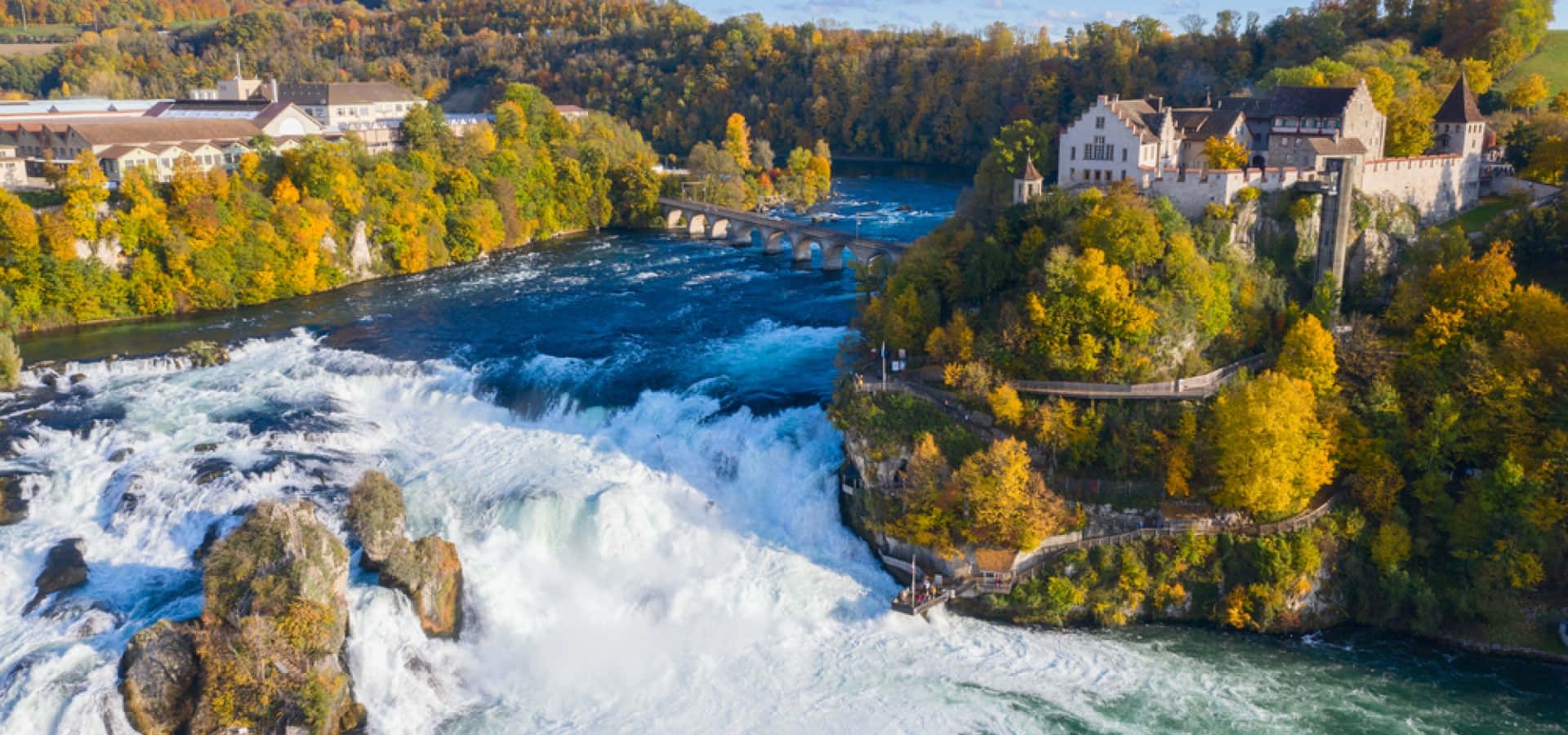 1920x900 Download Autumn View Rheinfall Schaffhausen Wallpaper