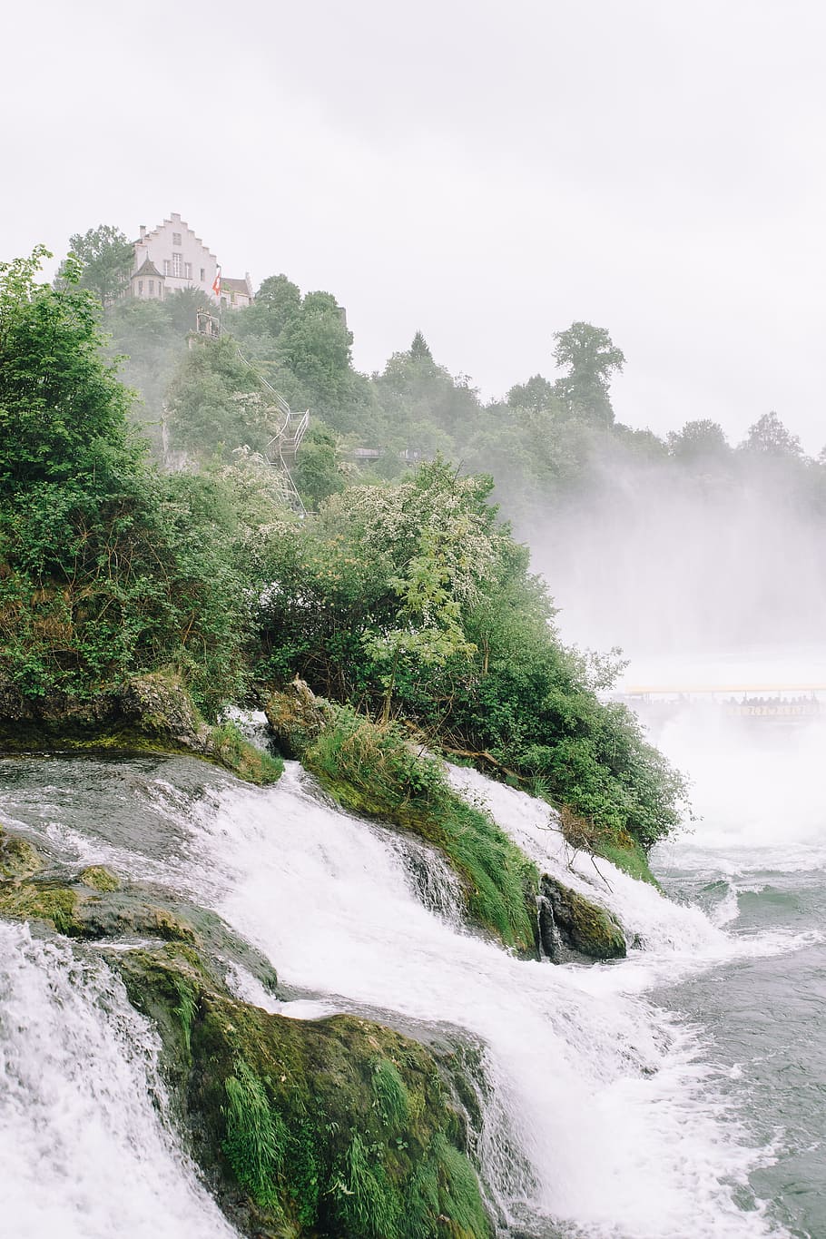 910x1365 HD wallpaper: Rhine Falls, attraction, boat, cascade, castle, cliff, europe