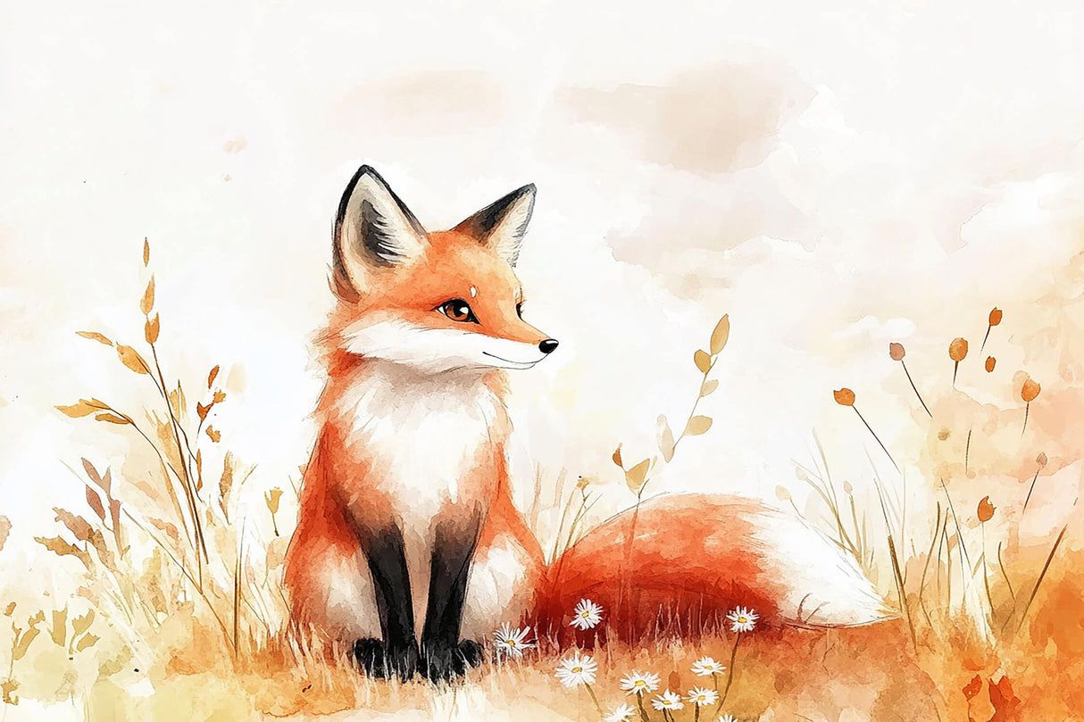 1214x809 Forest Fox Mural Wallpaper. Watercolor Orange and Gold Design