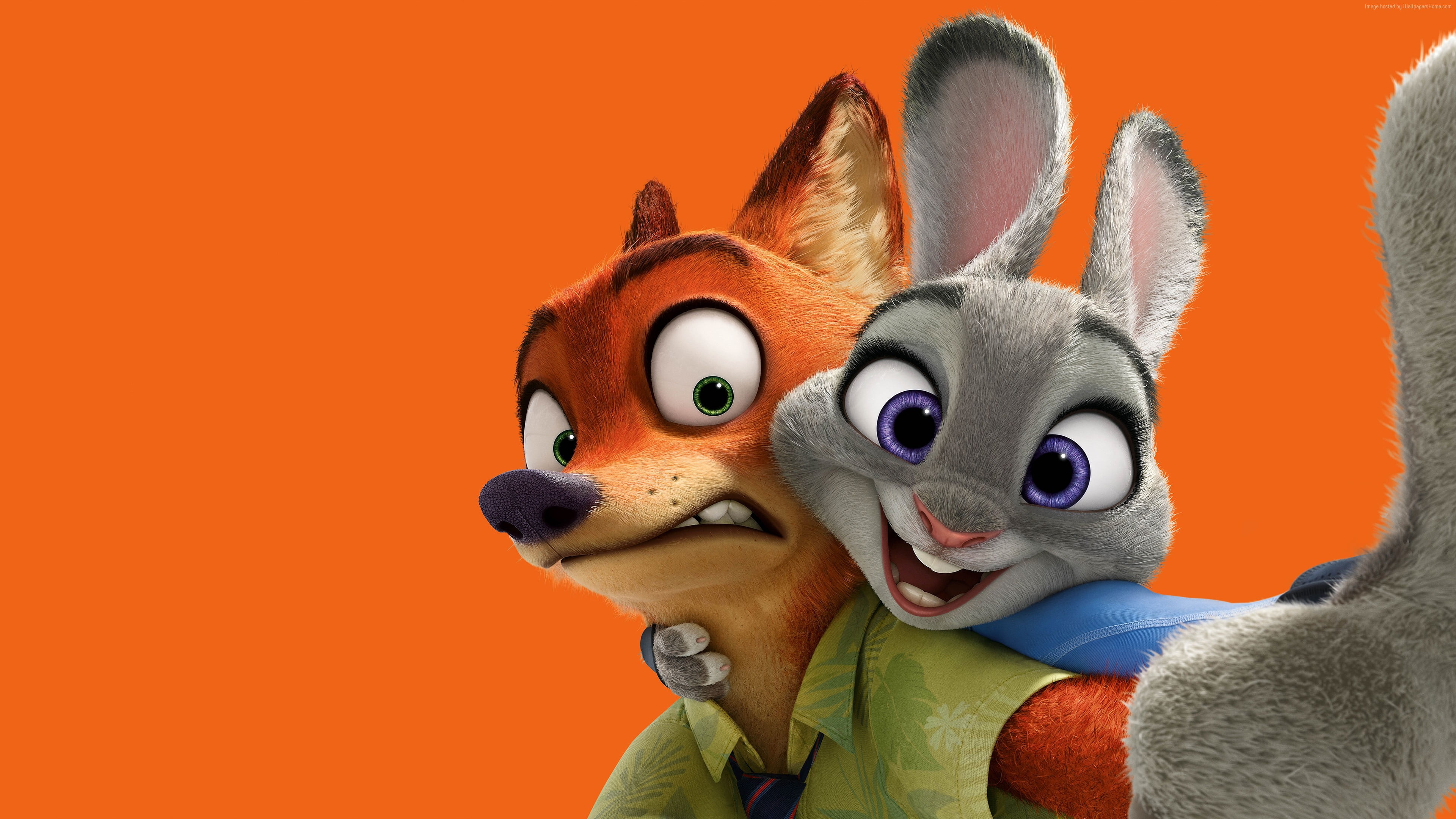 3840x2160 Orange fox and gray rabbit disney anime characters HD wallpaper