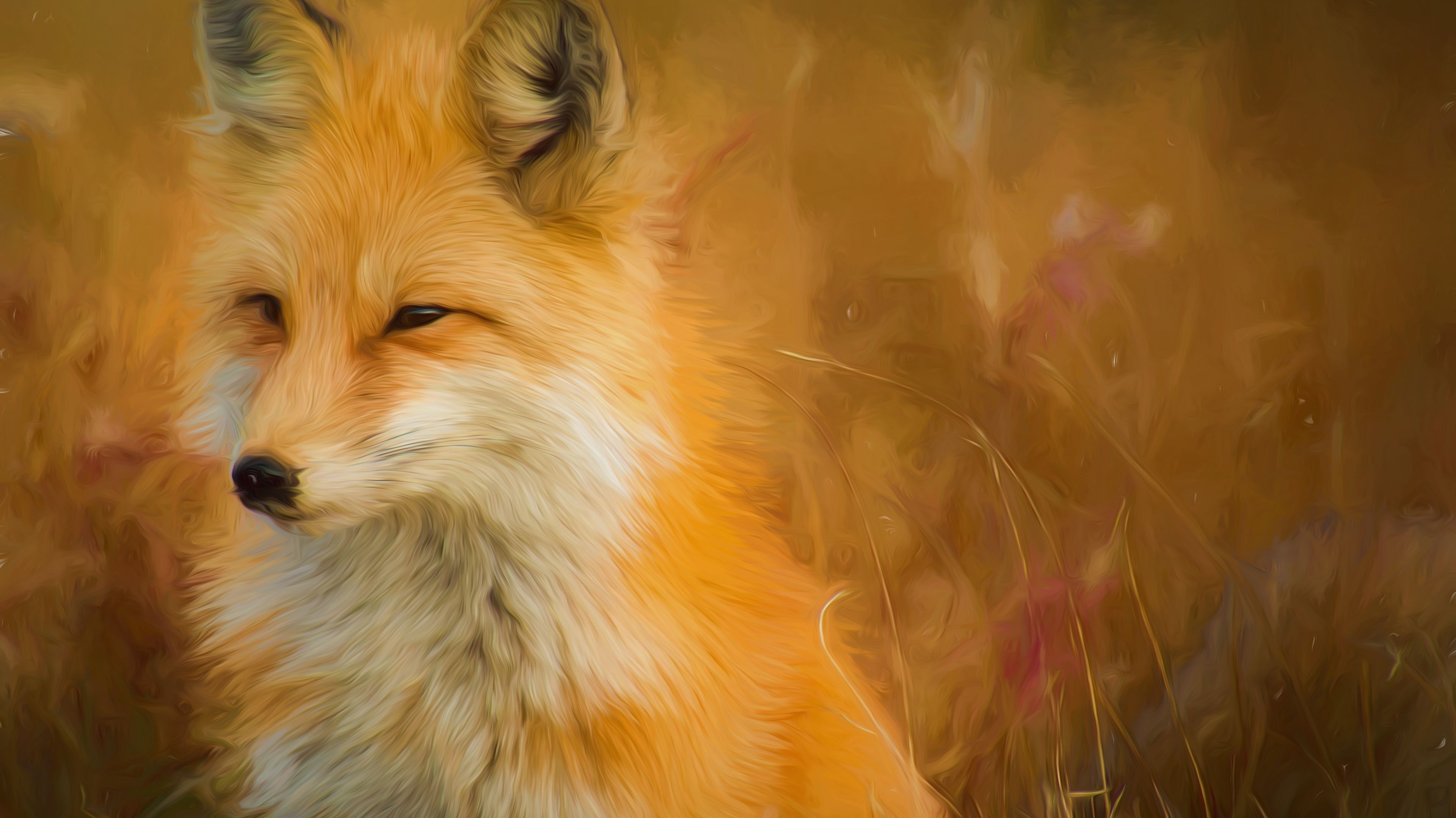 3840x2160 Fox Wallpaper 4K, Oil Painting, Animal Portrait