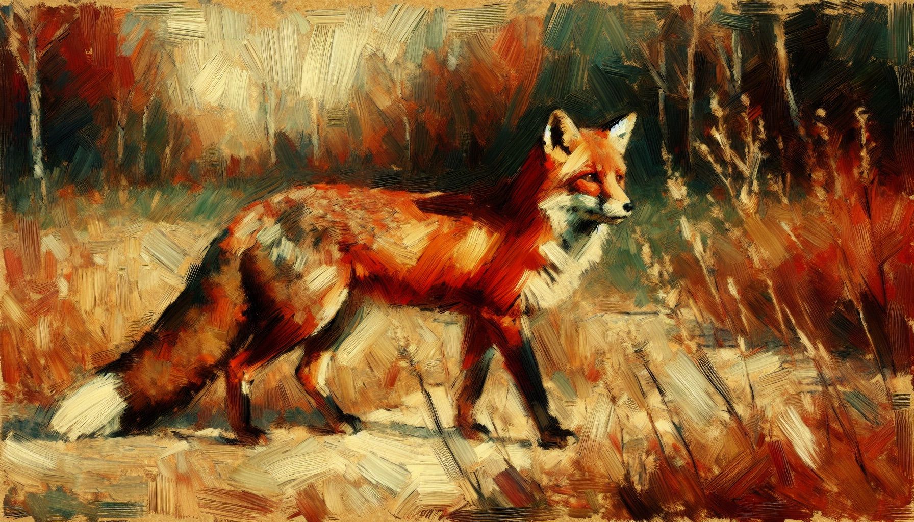 1792x1024 Fox Mural Wallpaper. Oil Painting Design