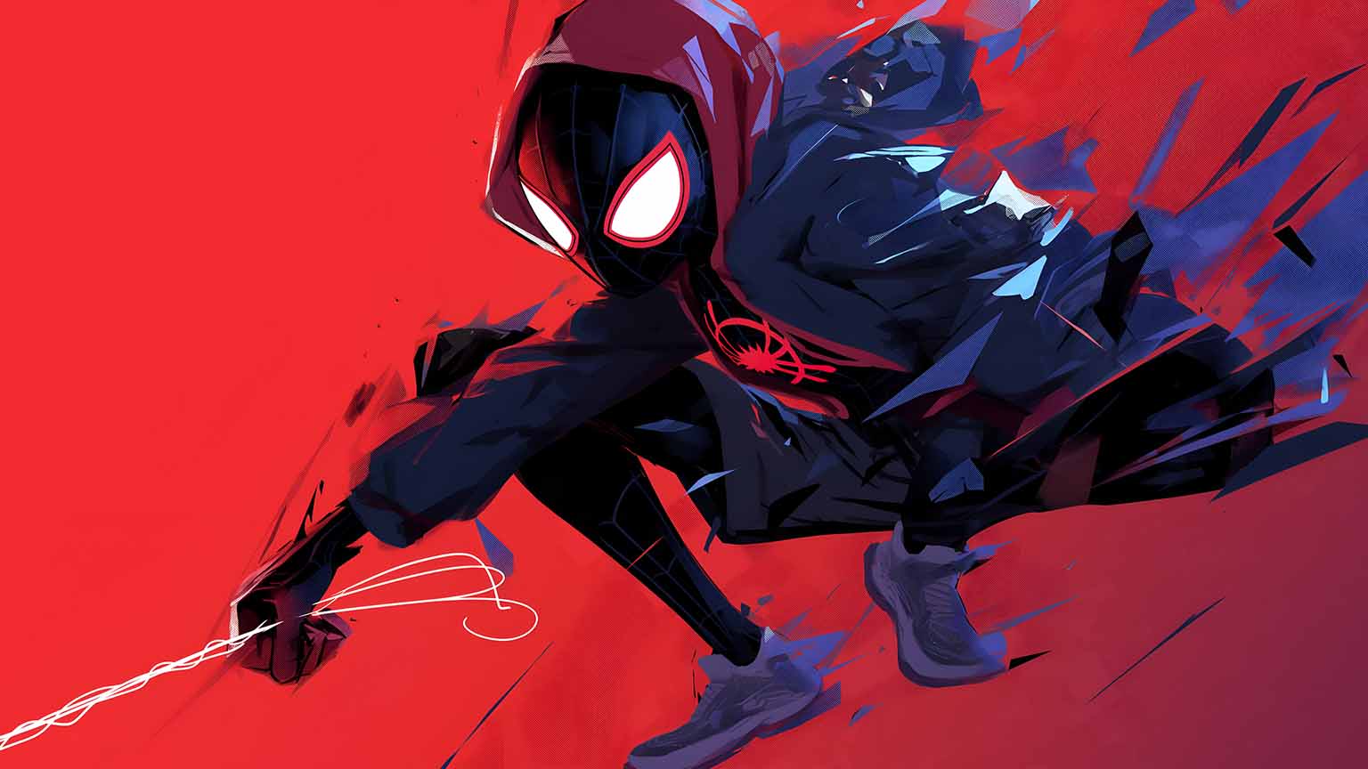 1536x864 Spider Man Miles Morales Ripping Through Red Wallpaper 4K