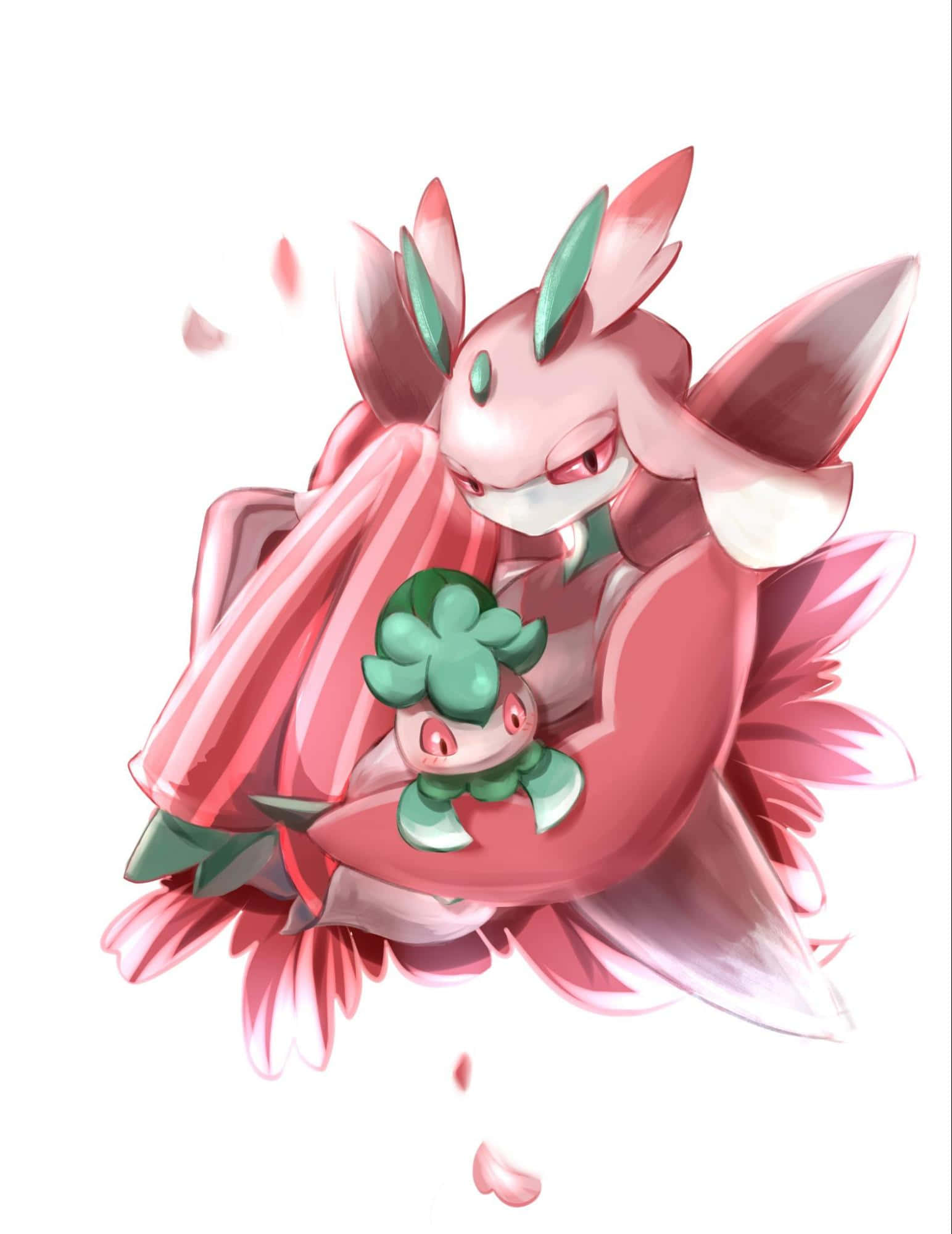 1543x1999 Download Pokémon Lurantis Hugging Formantis Wallpaper