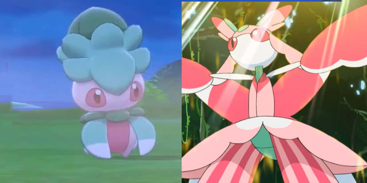 1400x700 Download Pokémon Fomantis And Lurantis Collage Wallpaper