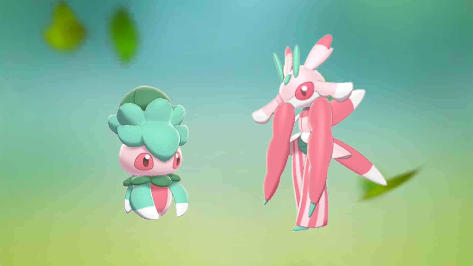 1600x900 Download Pokémon Fomantis And Lurantis Falling Leaves Wallpaper
