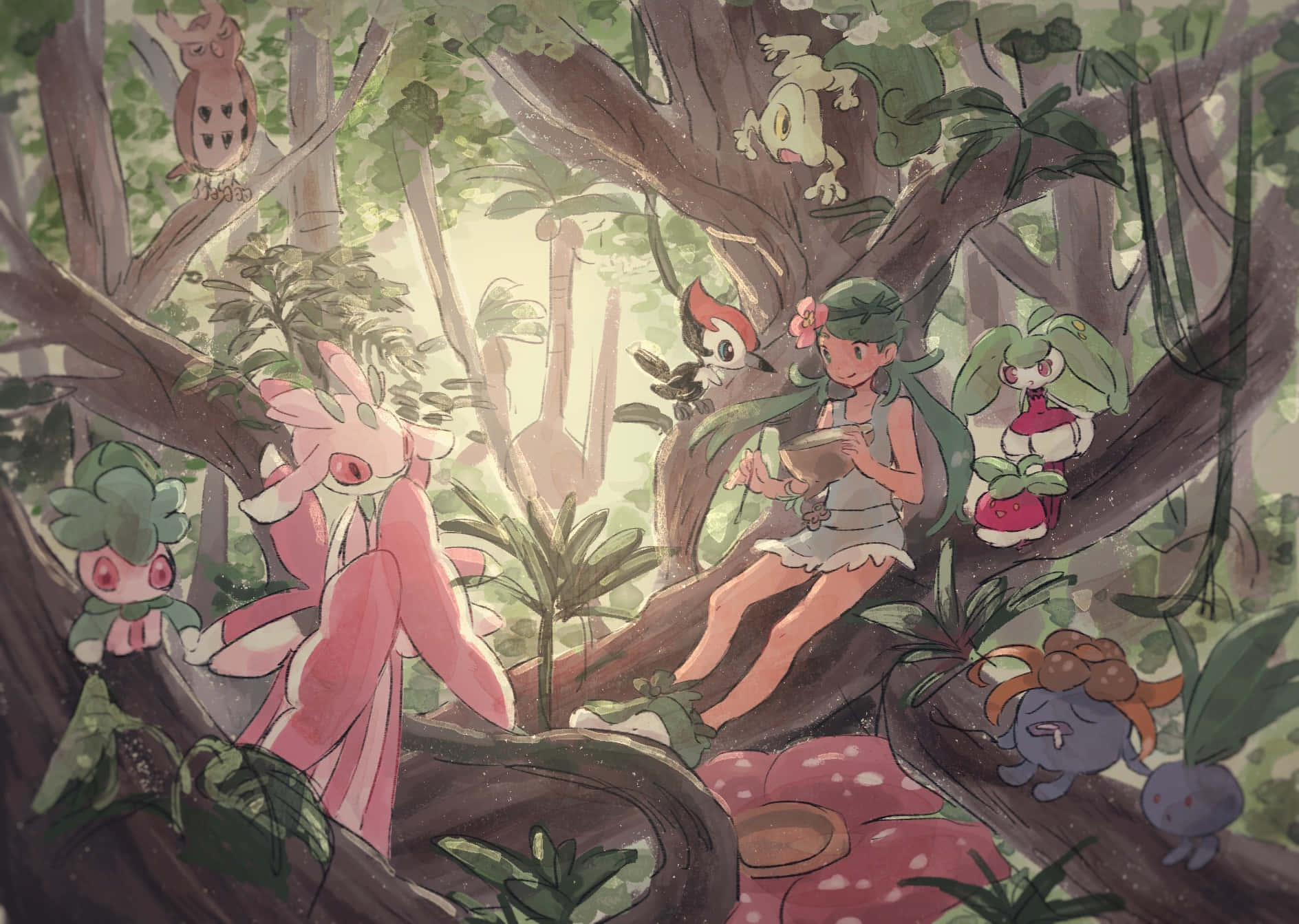 1888x1343 Download Pokémon Fomantis With Cute Pokémon Wallpaper