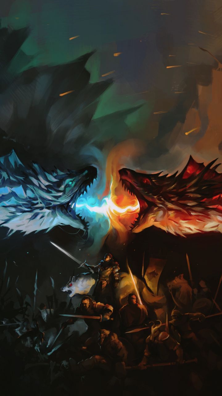 720x1280 Game of thrones, tv series, dragons' fight, fan art, 720x1280 wallpaper