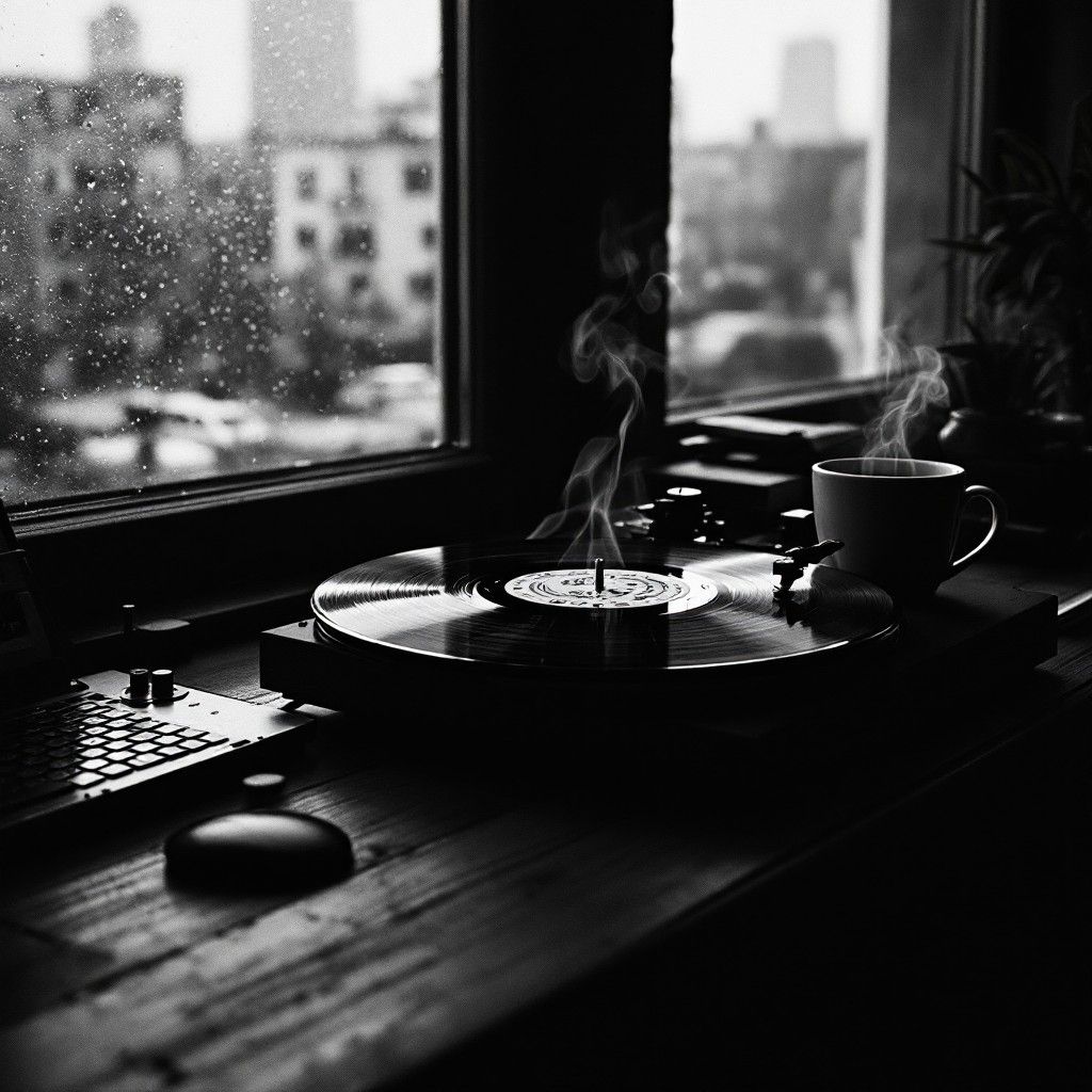 1024x1024 Download Vinyl Rainy Day Image, Turntable, Coffee