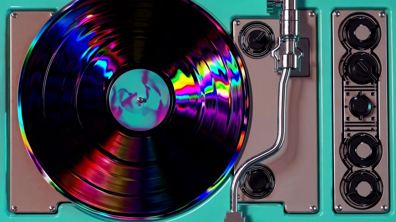 1300x731 Top Down View Colorful Vinyl Record