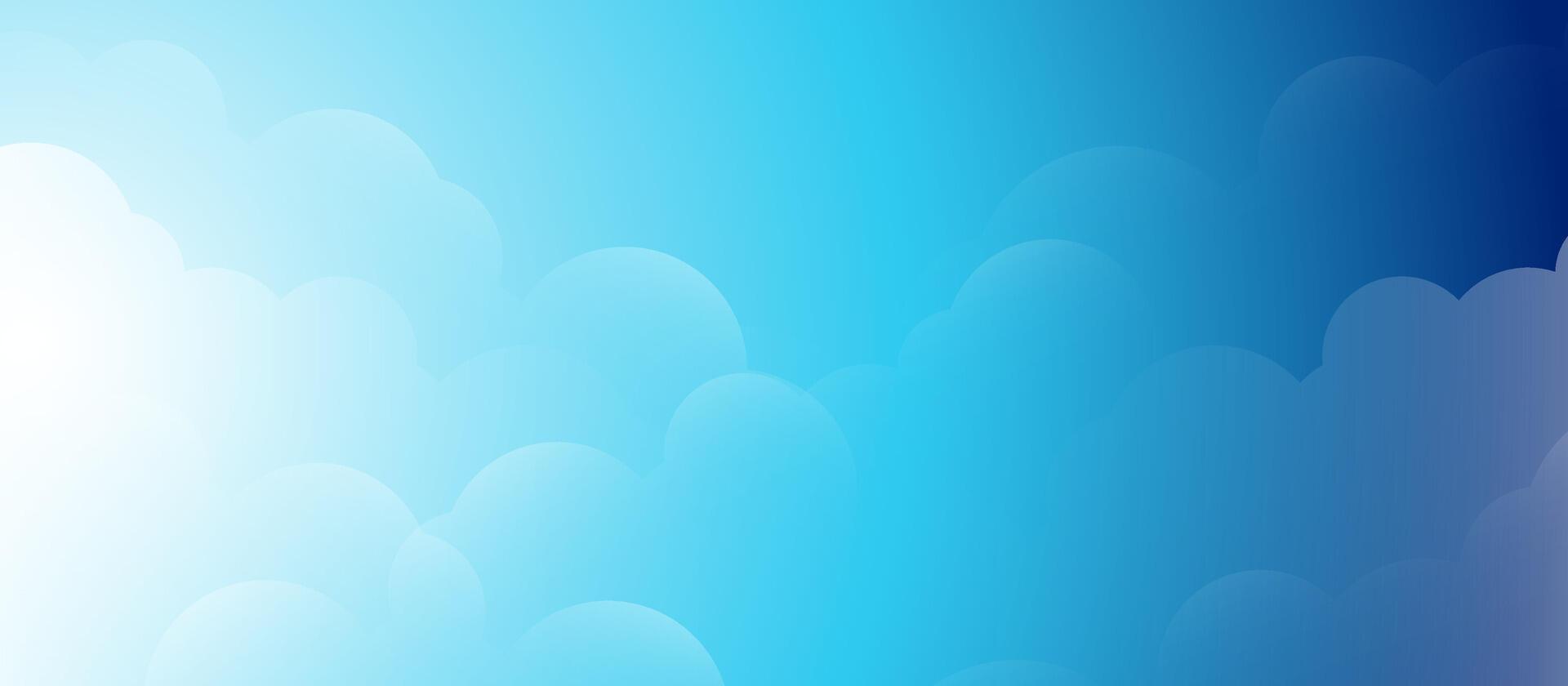 1920x840 Blue gradient sky background with soft rounded cloud shapes