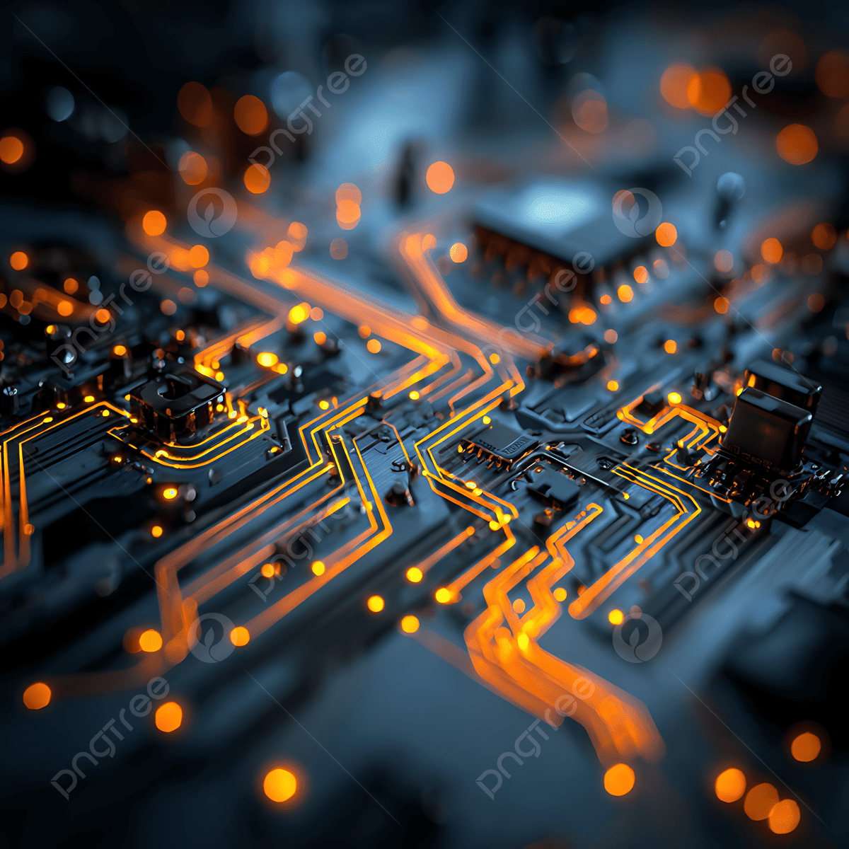 1200x1200 Intricate Glowing Circuits On A Futuristic Electronic Motherboard With Blurry Orange Lights, Circuit Board, Electronics, Technology Background Image And Wallpaper for Free Download