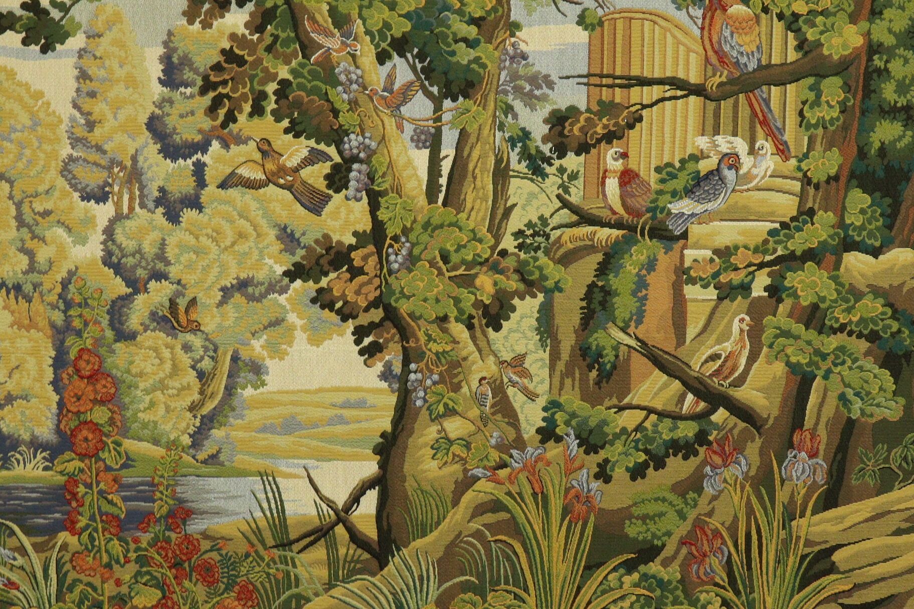 1823x1216 Renaissance Birds, Castle Ruins Large Landscape Vintage Tapestry 8' Wide