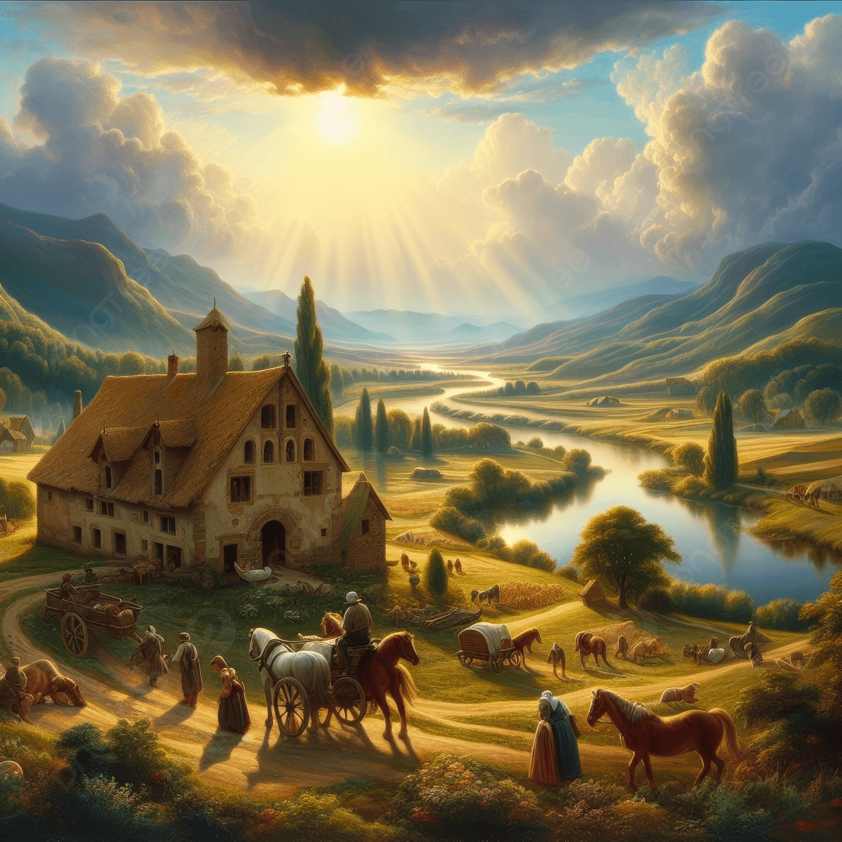 1200x1200 Renaissance Painting, Sunrise, Dawn, Farmhouse Background Image And Wallpaper for Free Download