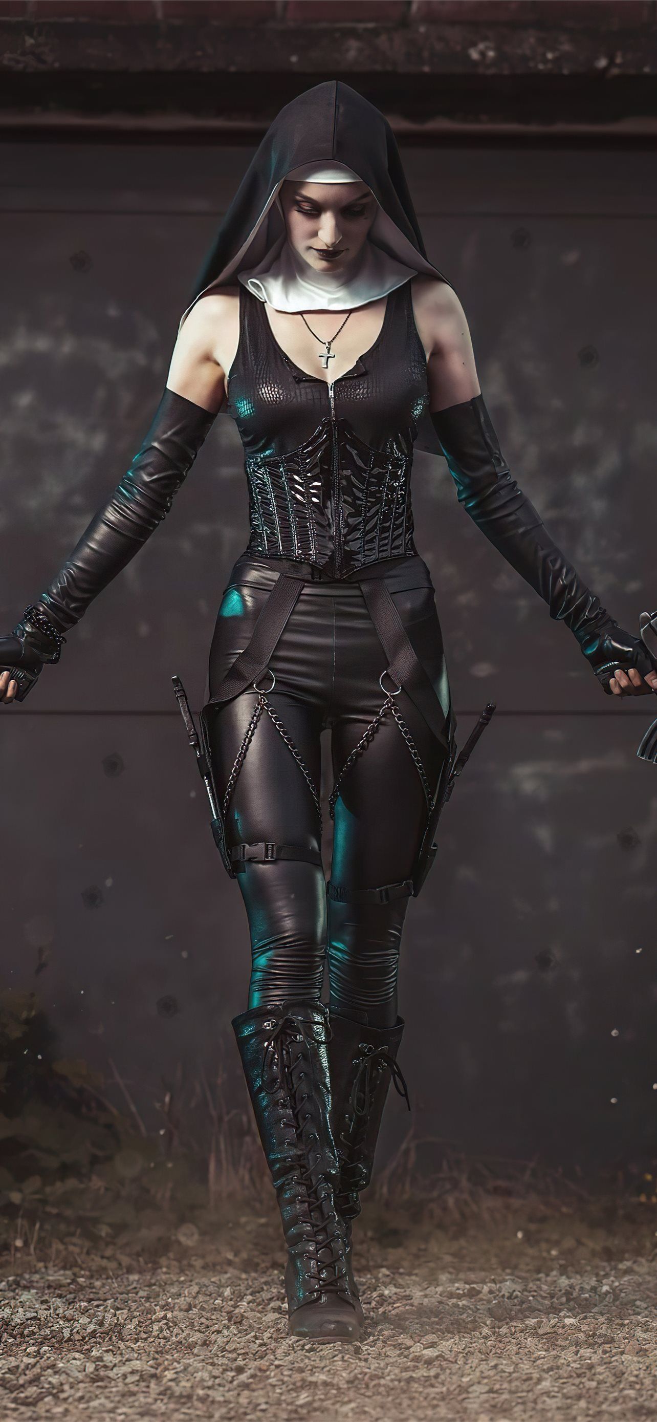 1284x2778 nun with guns hitman iPhone Wallpaper Free Download