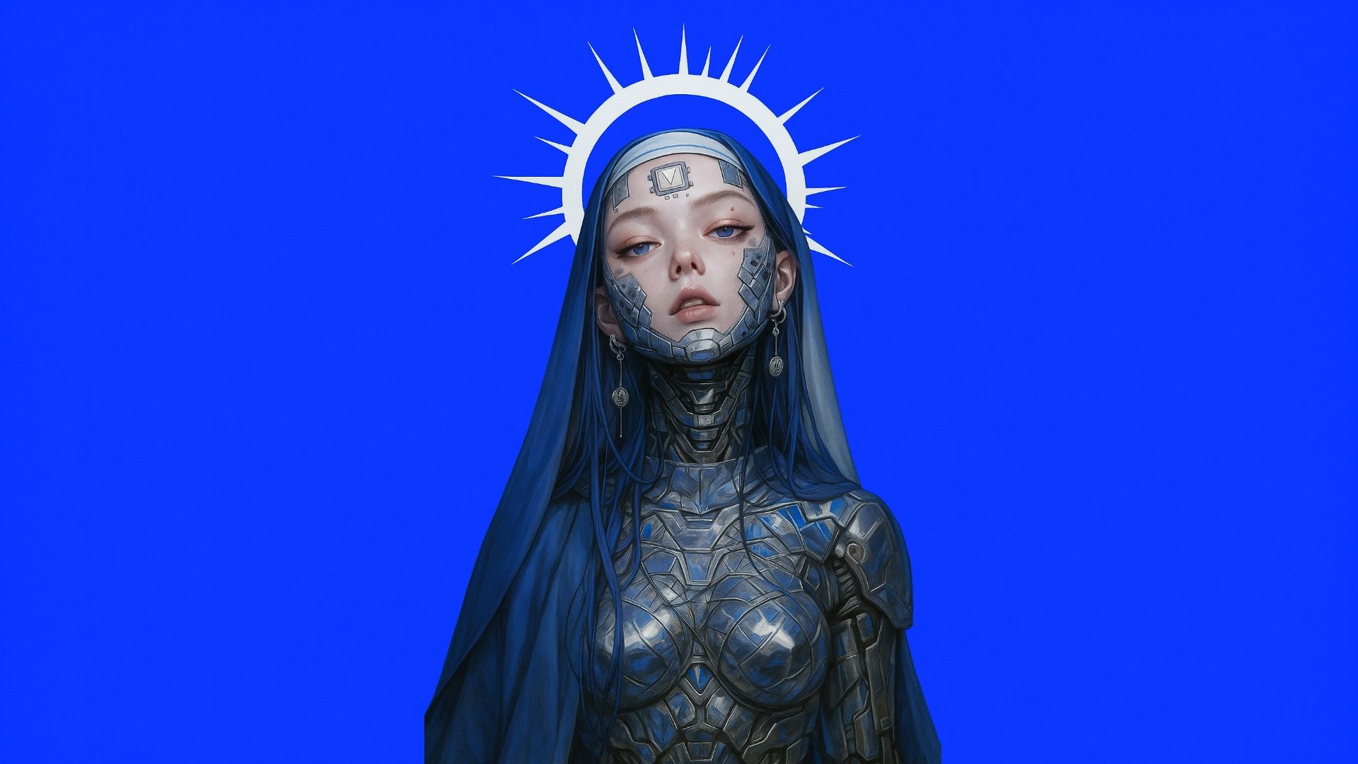 1920x1080 Cyberpunk Nun in Blue Realm