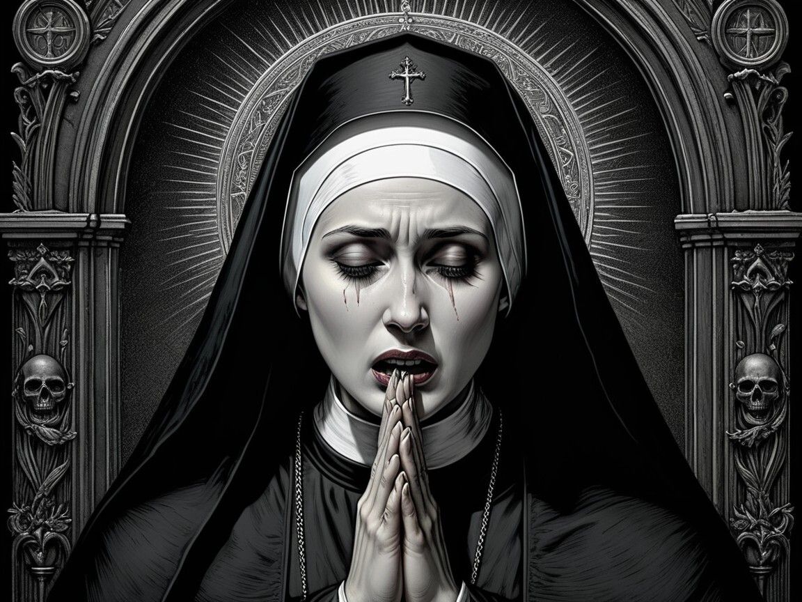1152x864 Monochromatic Gothic Portrait of a Nun in Prayer. Deep Dream Generator