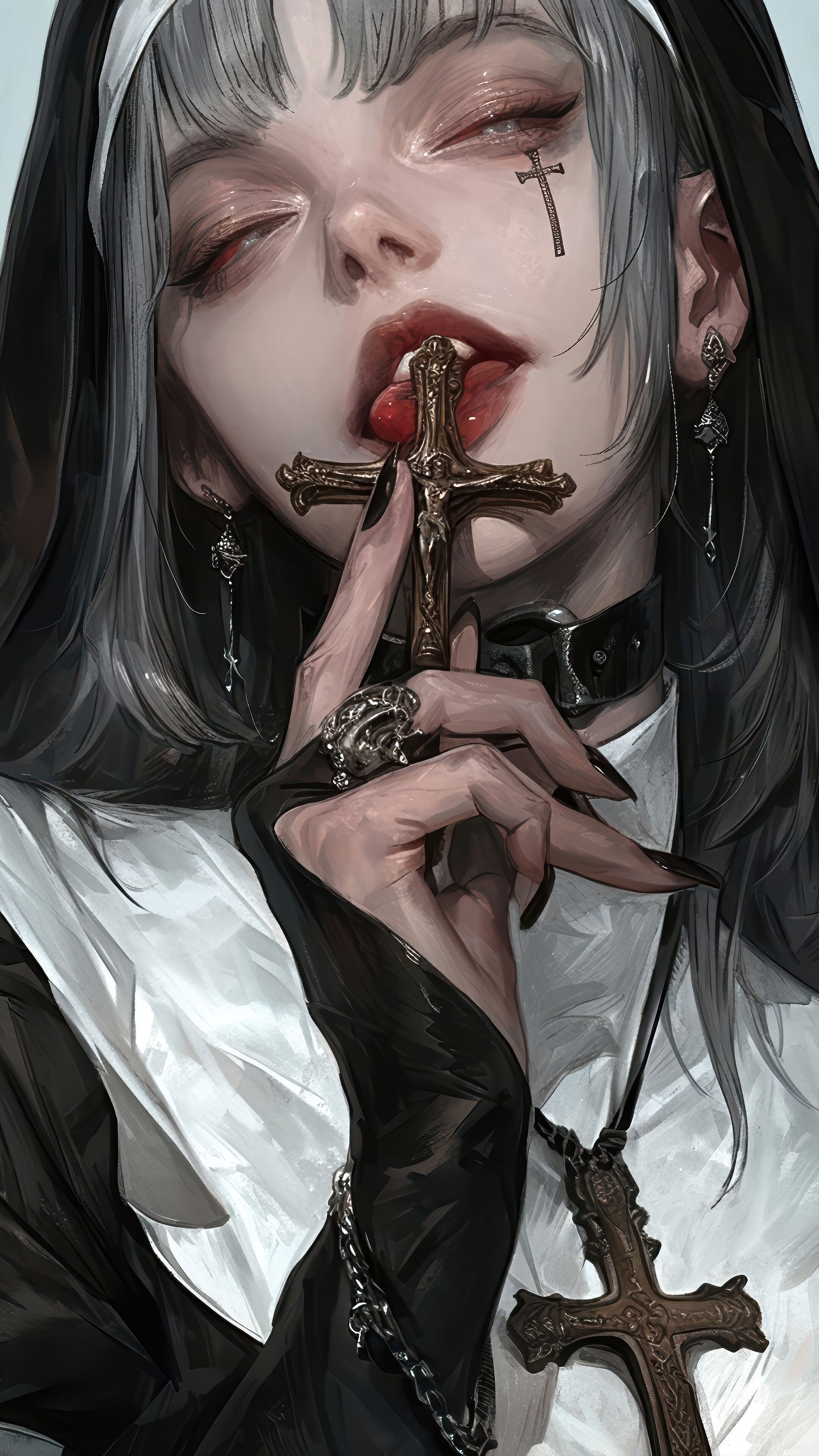 2160x3840 Anime Girl Nun Cross 4K Wallpaper iPhone HD Phone d