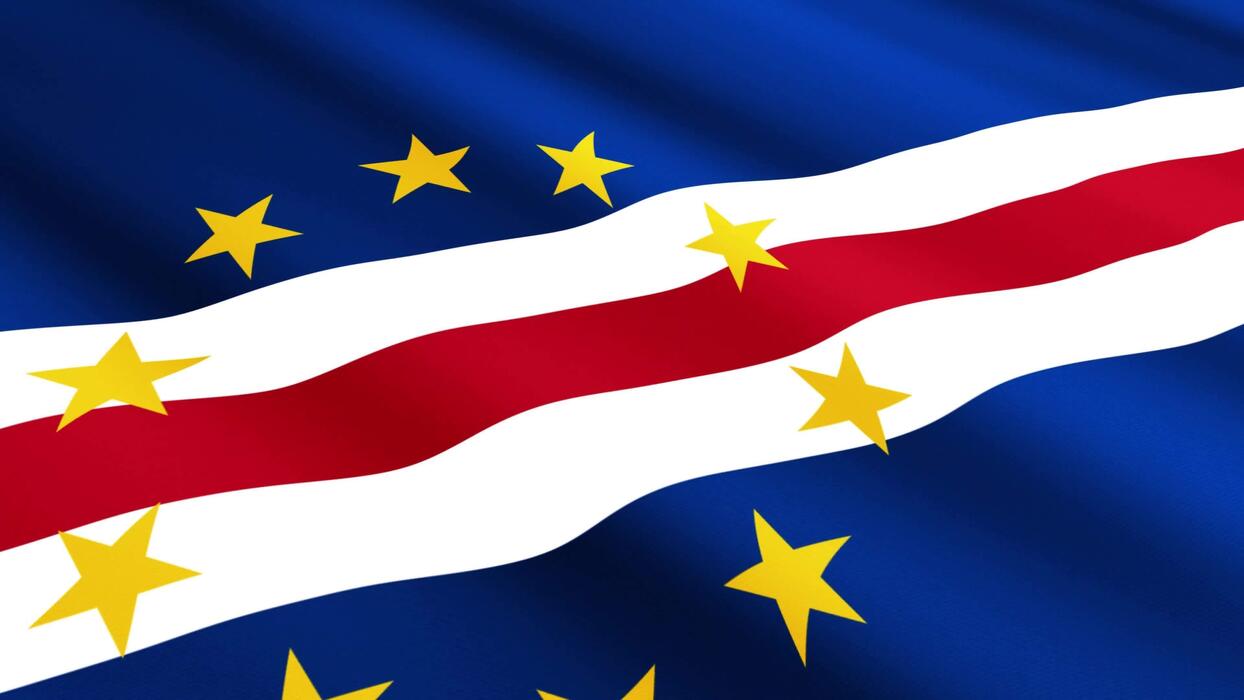 1244x700 Cabo Verde Flag Waving Gently In The Wind, Close Up Full Frame Perspective, Soft Fabric Texture, Slow Motion, Natural Movement, Waving Flag Background